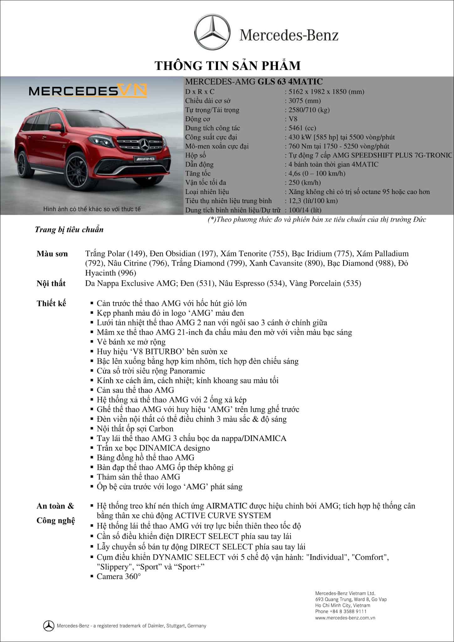 Bảng thông số kỹ thuật Mercedes AMG GLS 63 4MATIC 2019 tại MercedesVN