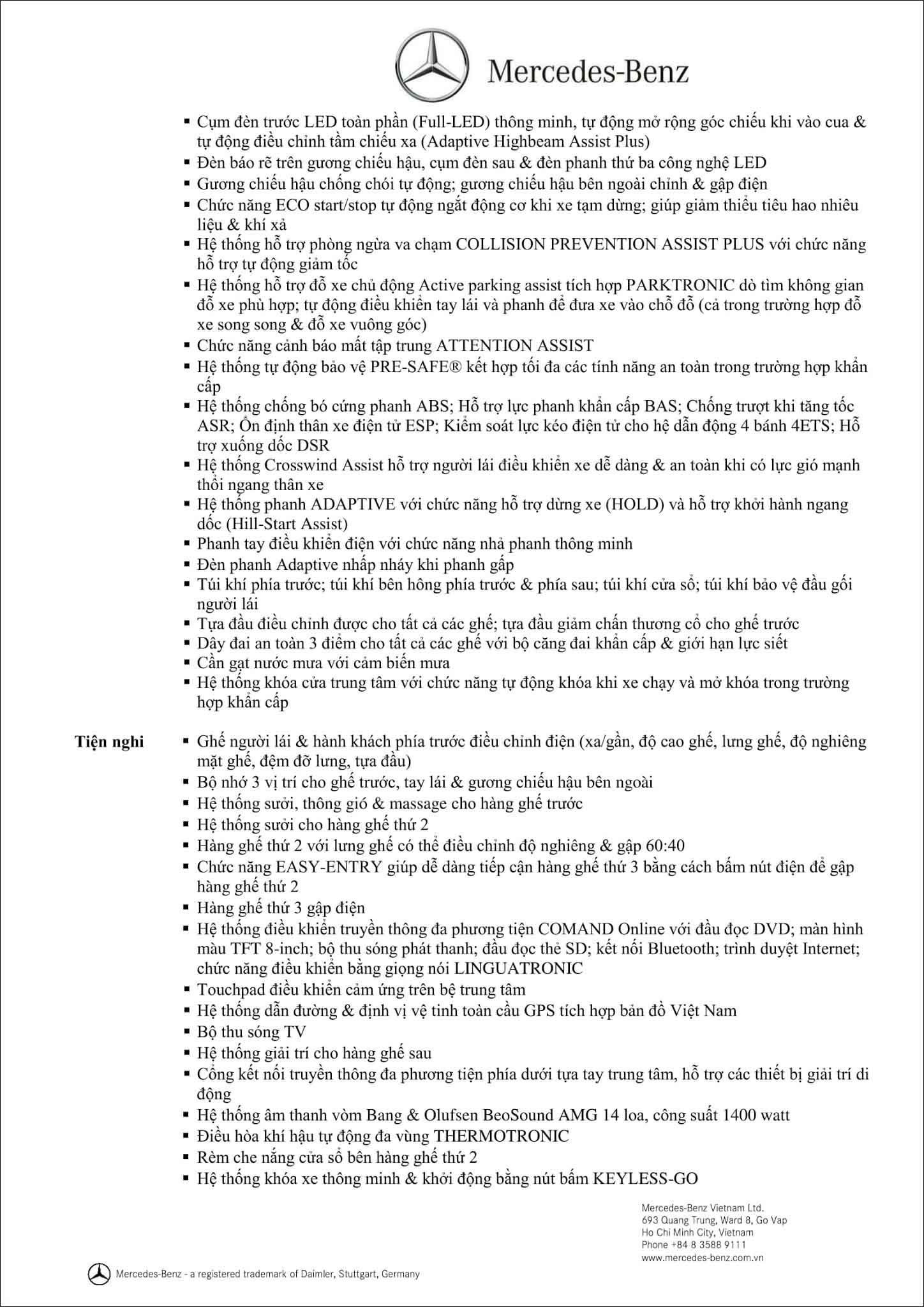 Bảng thông số kỹ thuật Mercedes AMG GLS 63 4MATIC 2019 tại MercedesVN