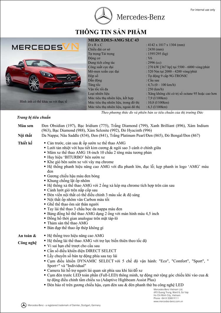 Bảng thông số kỹ thuật Mercedes AMG SLC 43 2019 tại MercedesVN
