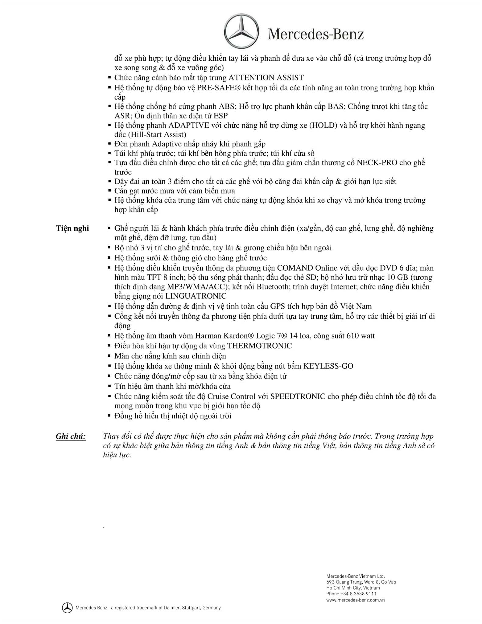 Bảng thông số kỹ thuật Mercedes CLS 400 2019 tại MercedesVN