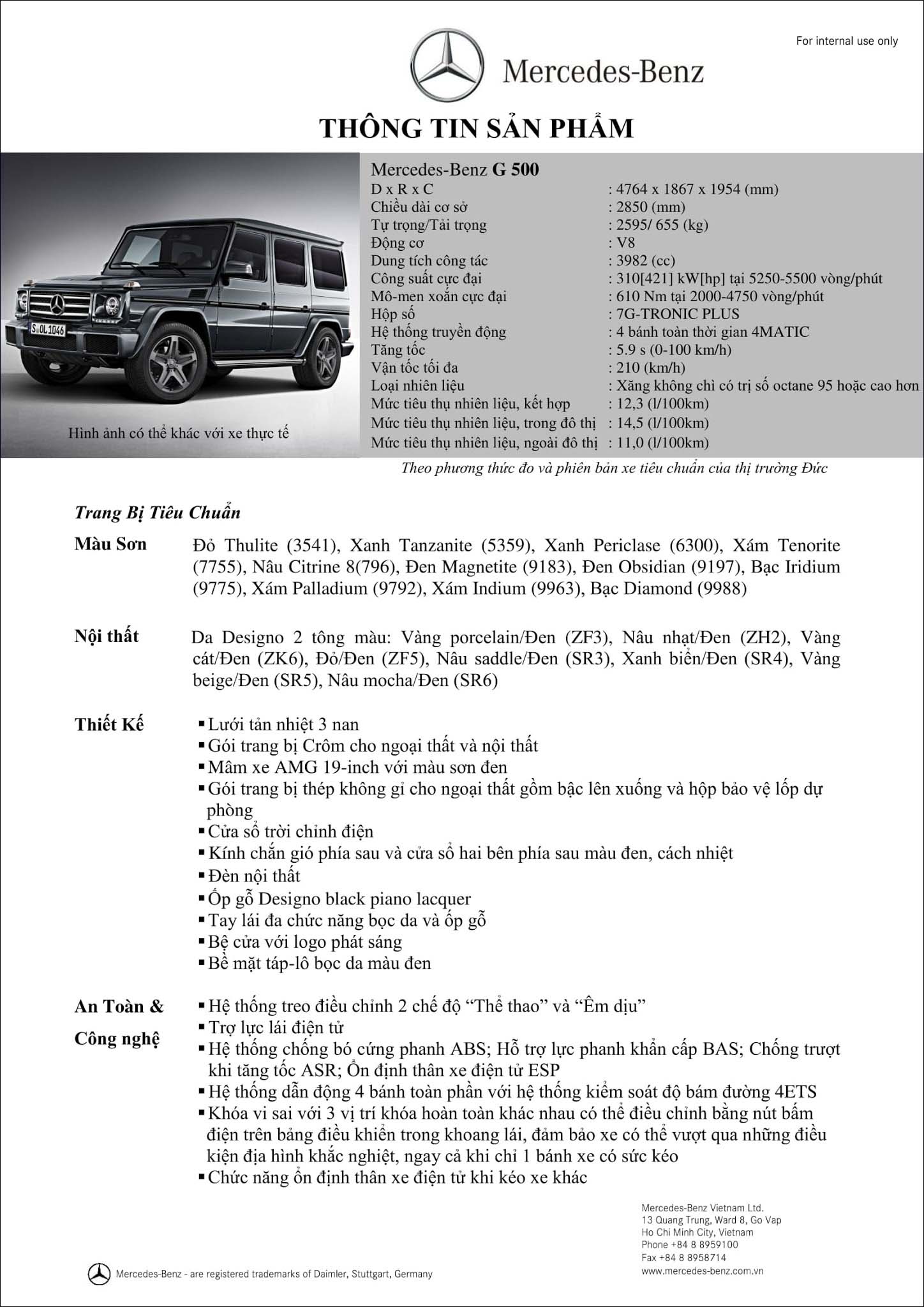 Bảng thông số kỹ thuật Mercedes G500 2019 tại MercedesVN