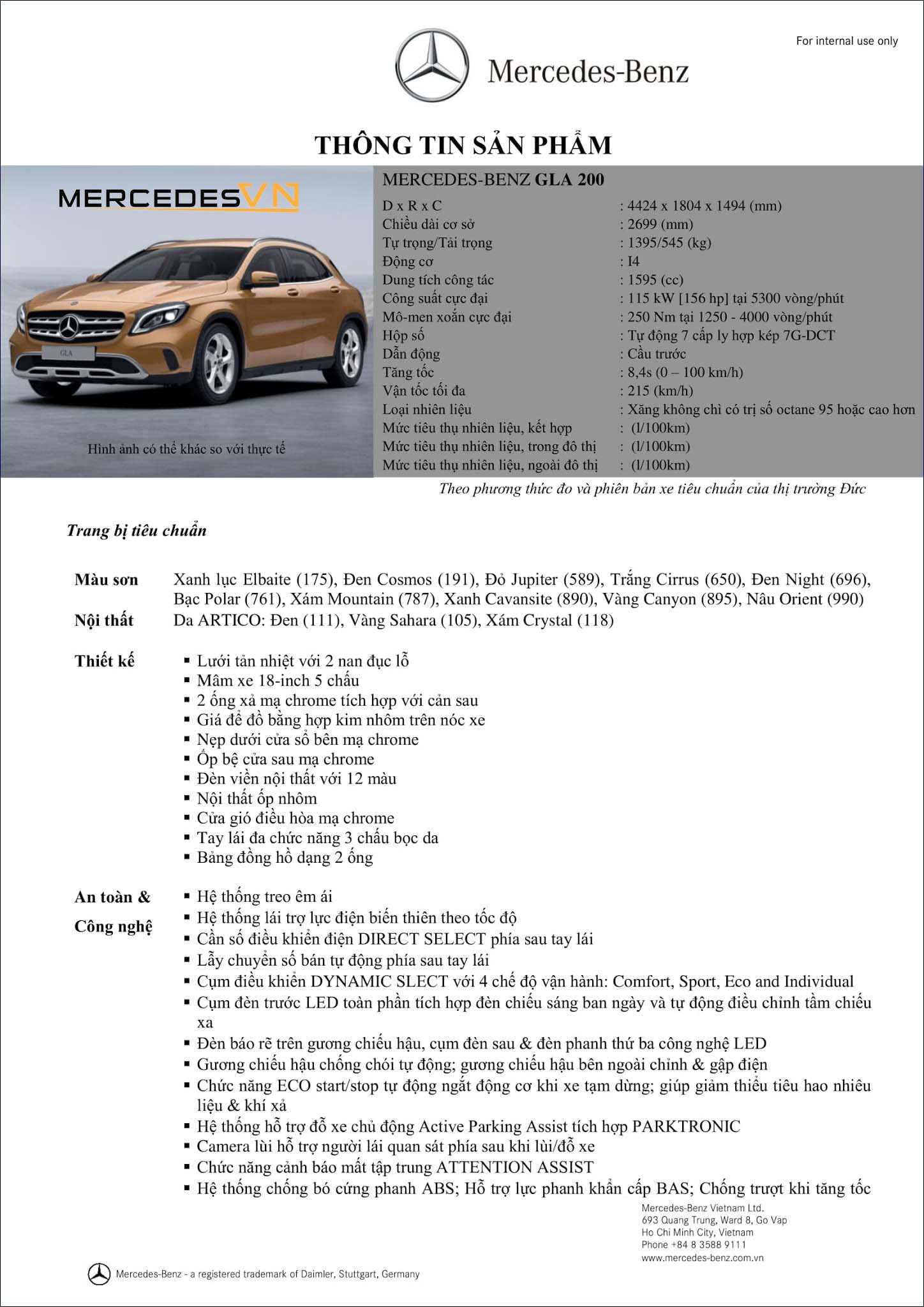 Bảng thông số kỹ thuật Mercedes GLA 200 2019 tại MercedesVN