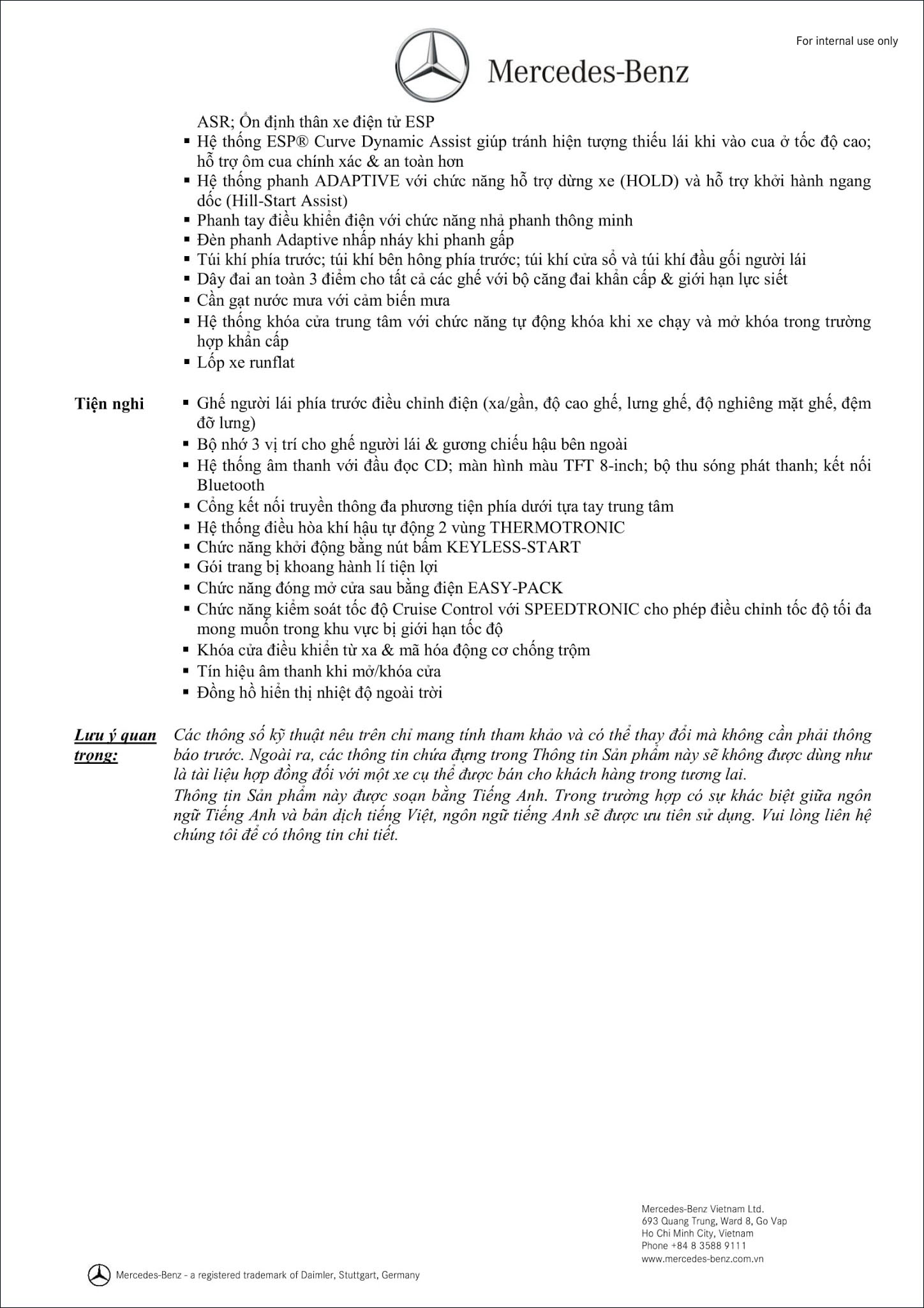 Bảng thông số kỹ thuật Mercedes GLA 200 2019 tại MercedesVN