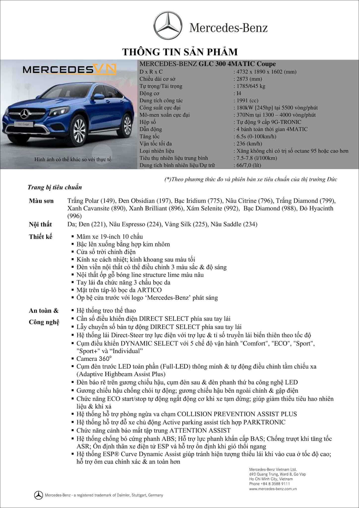 Bảng thông số kỹ thuật Mercedes GLC 300 4MATIC Coupe 2019 tại MercedesVN