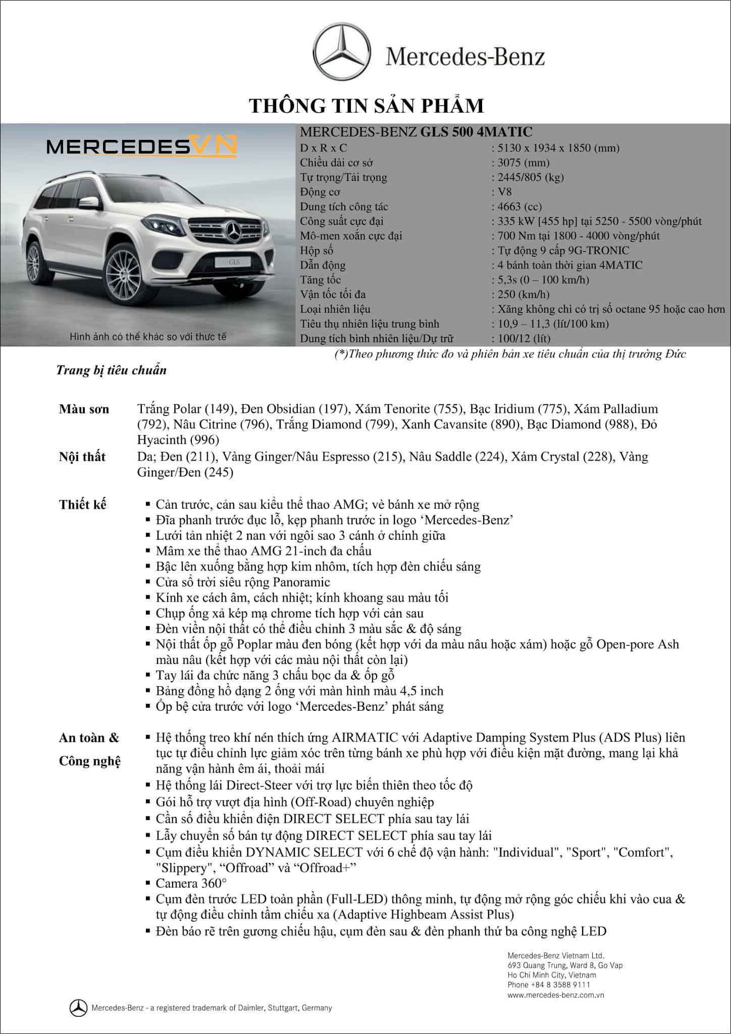 Bảng thông số kỹ thuật Mercedes GLS 500 4MATIC 2019 tại MercedesVN