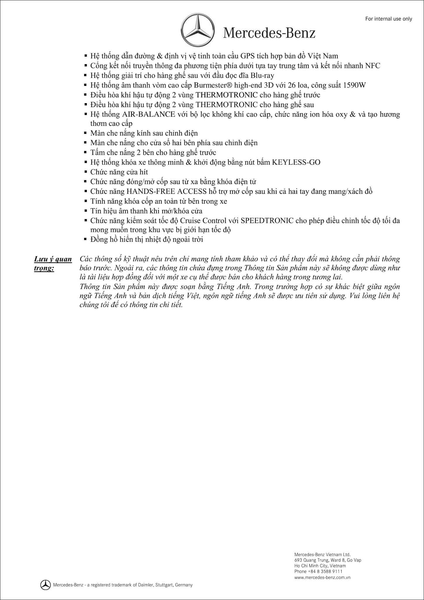 Bảng thông số kỹ thuật Mercedes Maybach S560 4MATIC 2019 tại MercedesVN 140