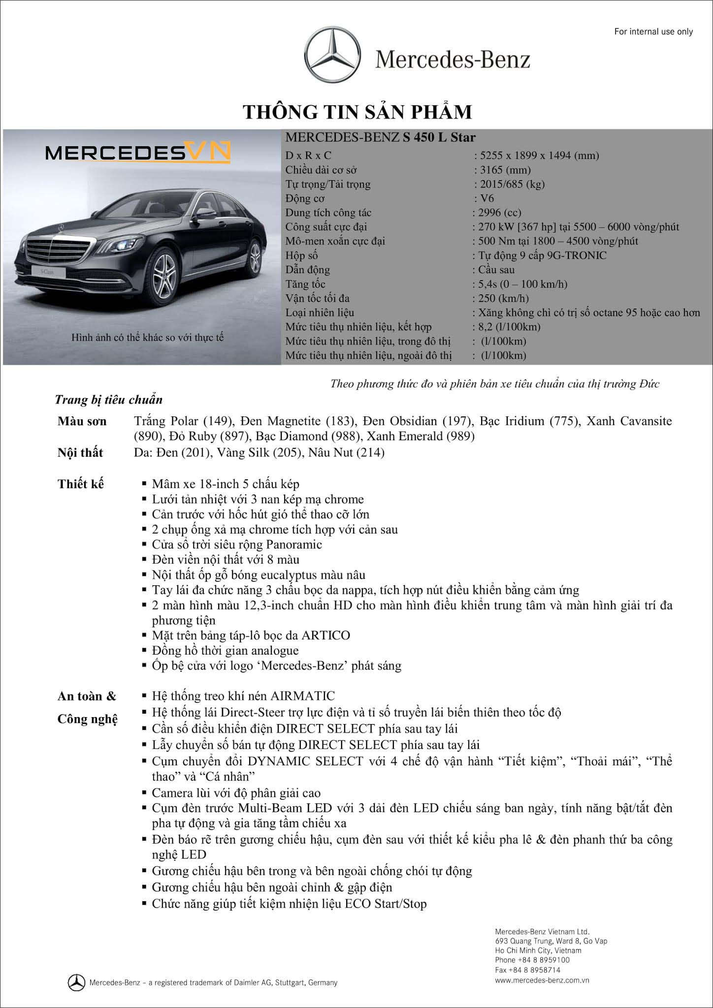 Bảng thông số kỹ thuật Mercedes S450 L Star 2019 tại MercedesVN