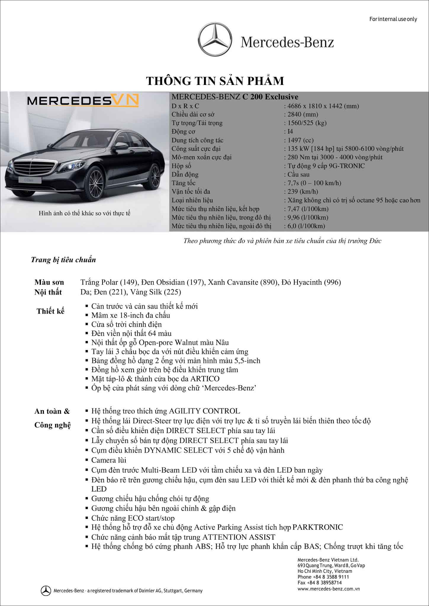 Bảng thông số kỹ thuật Mercedes C200 Exclusive 2019