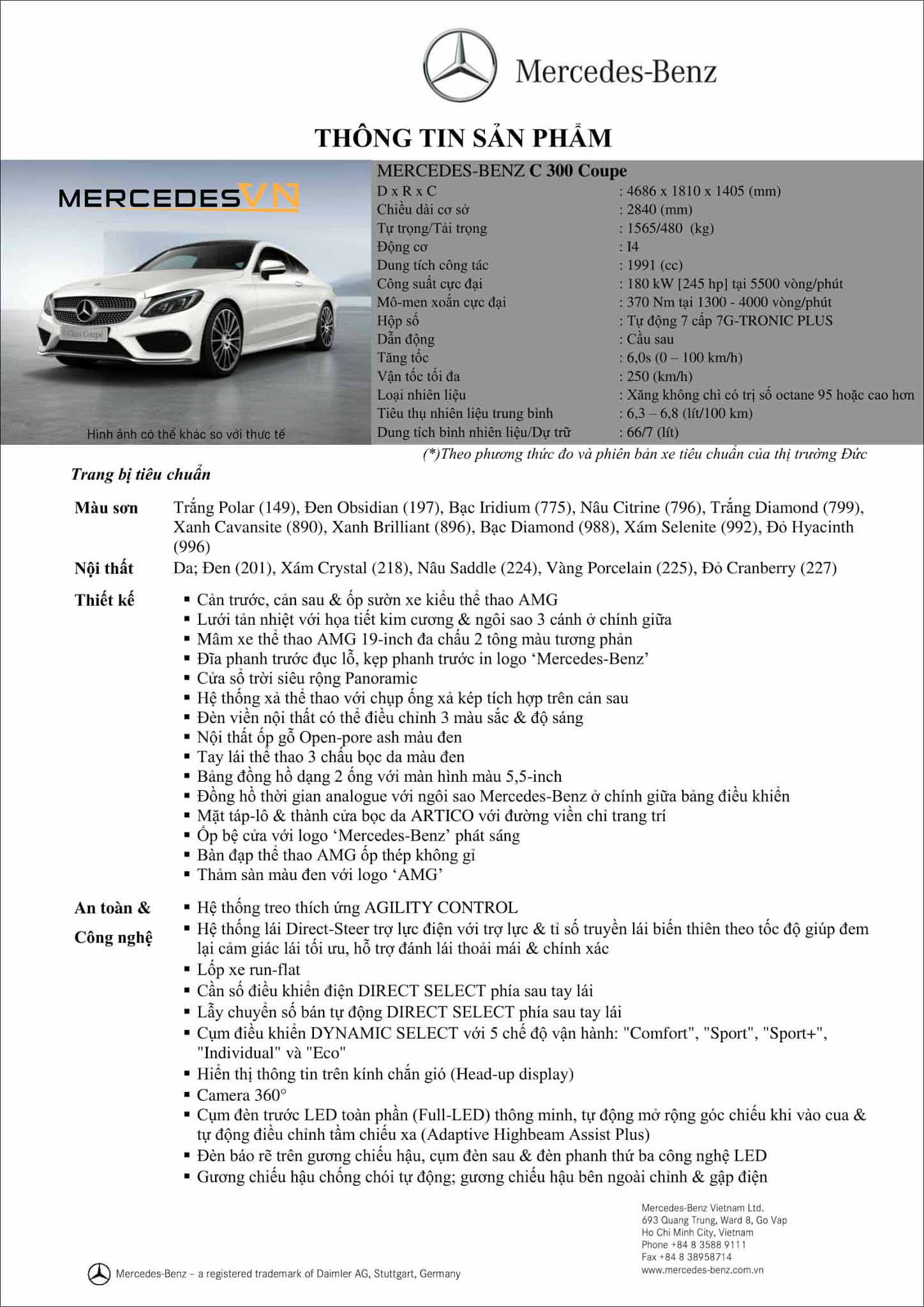 Bảng thông số kỹ thuật Mercedes C300 Coupe 2019 tại MercedesVN