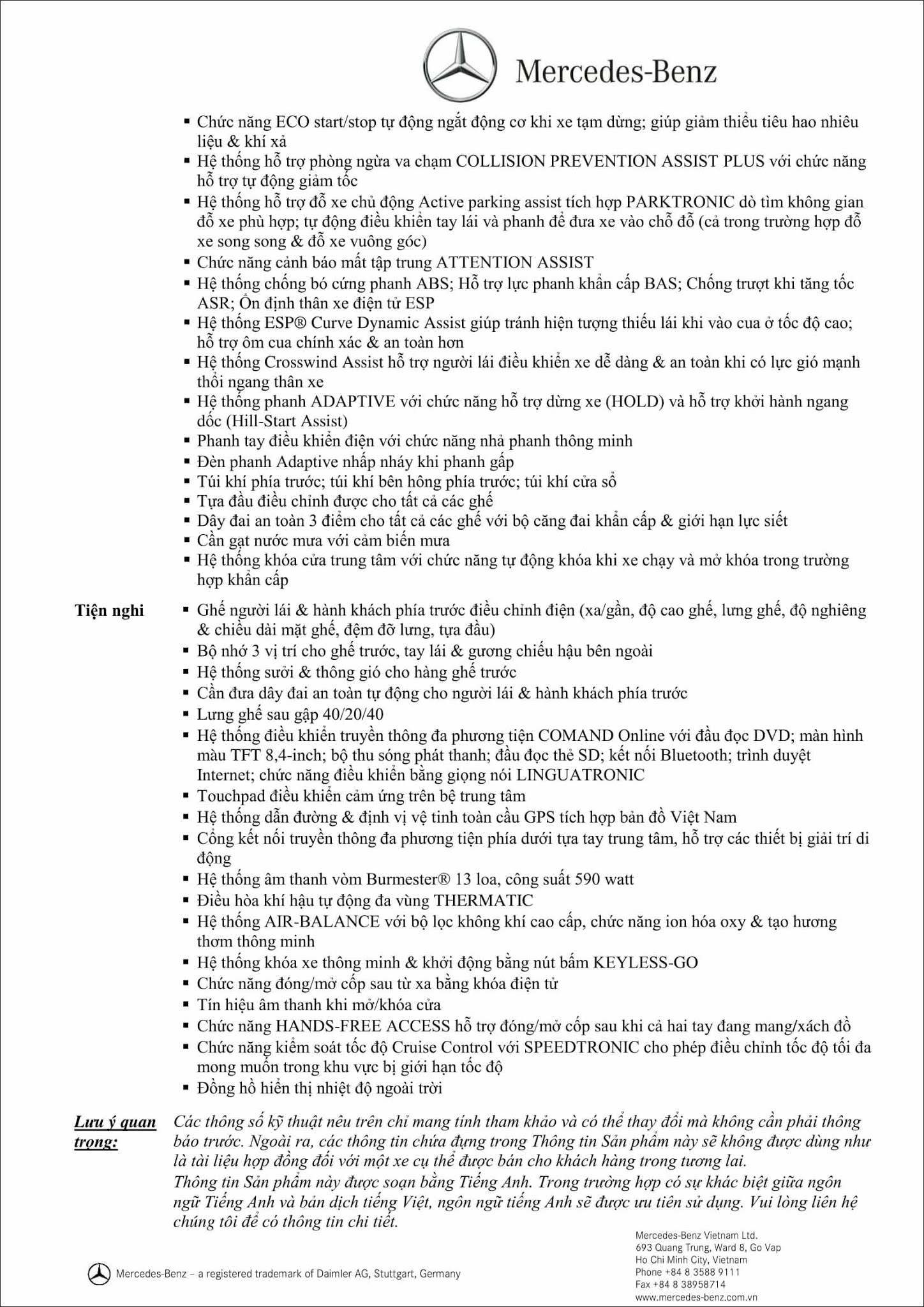 Bảng thông số kỹ thuật Mercedes C300 Coupe 2019 tại MercedesVN