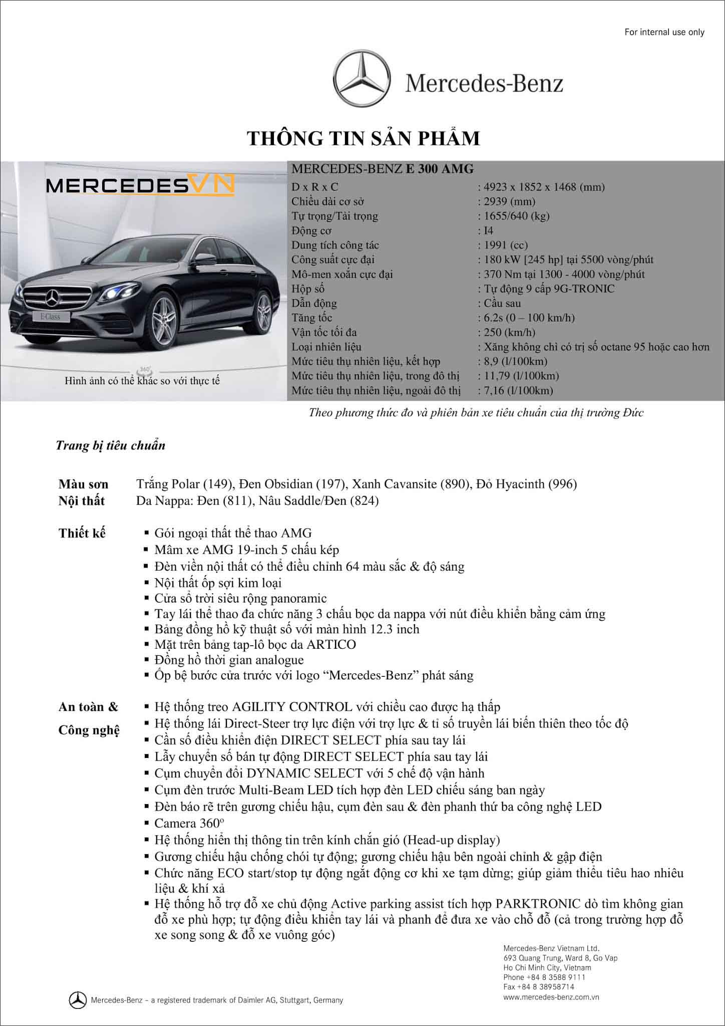 Bảng thông số kỹ thuật Mercedes E300 AMG 2019 tại MercedesVN