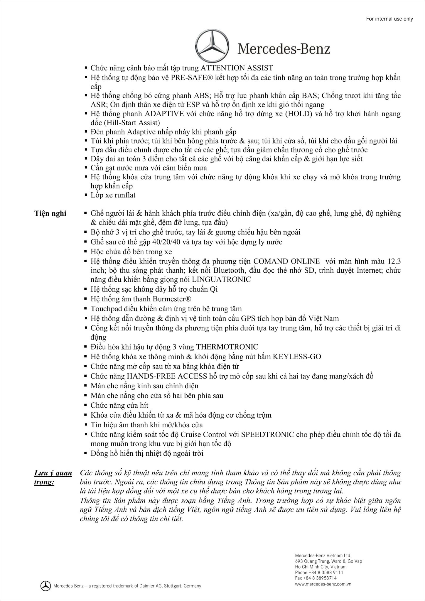 Bảng thông số kỹ thuật Mercedes E300 AMG 2019 tại MercedesVN