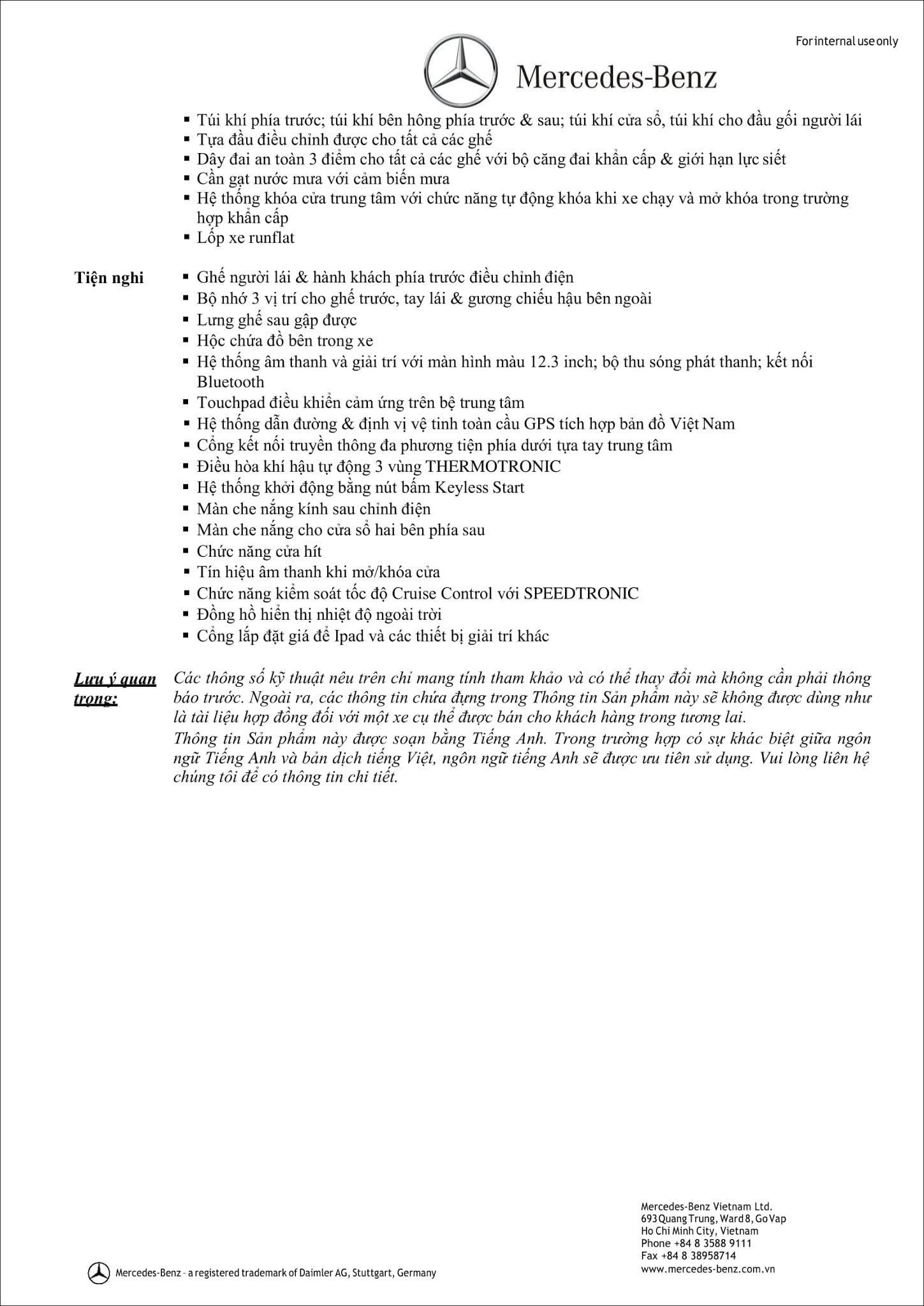 Bảng thông số kỹ thuật Mercedes E200 facelift 2019 tại MercedesVN