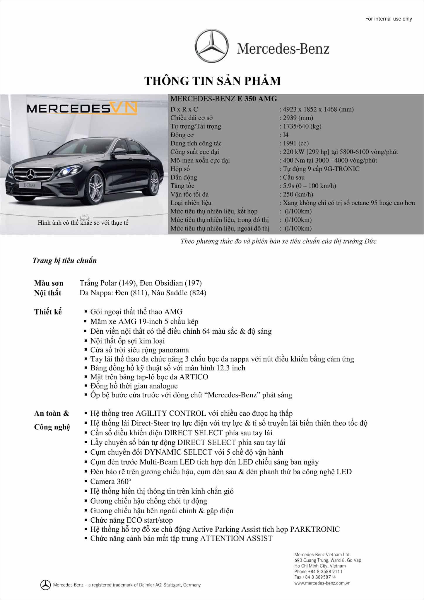 Bảng thông số kỹ thuật Mercedes E350 AMG 2019 tại MercedesVN