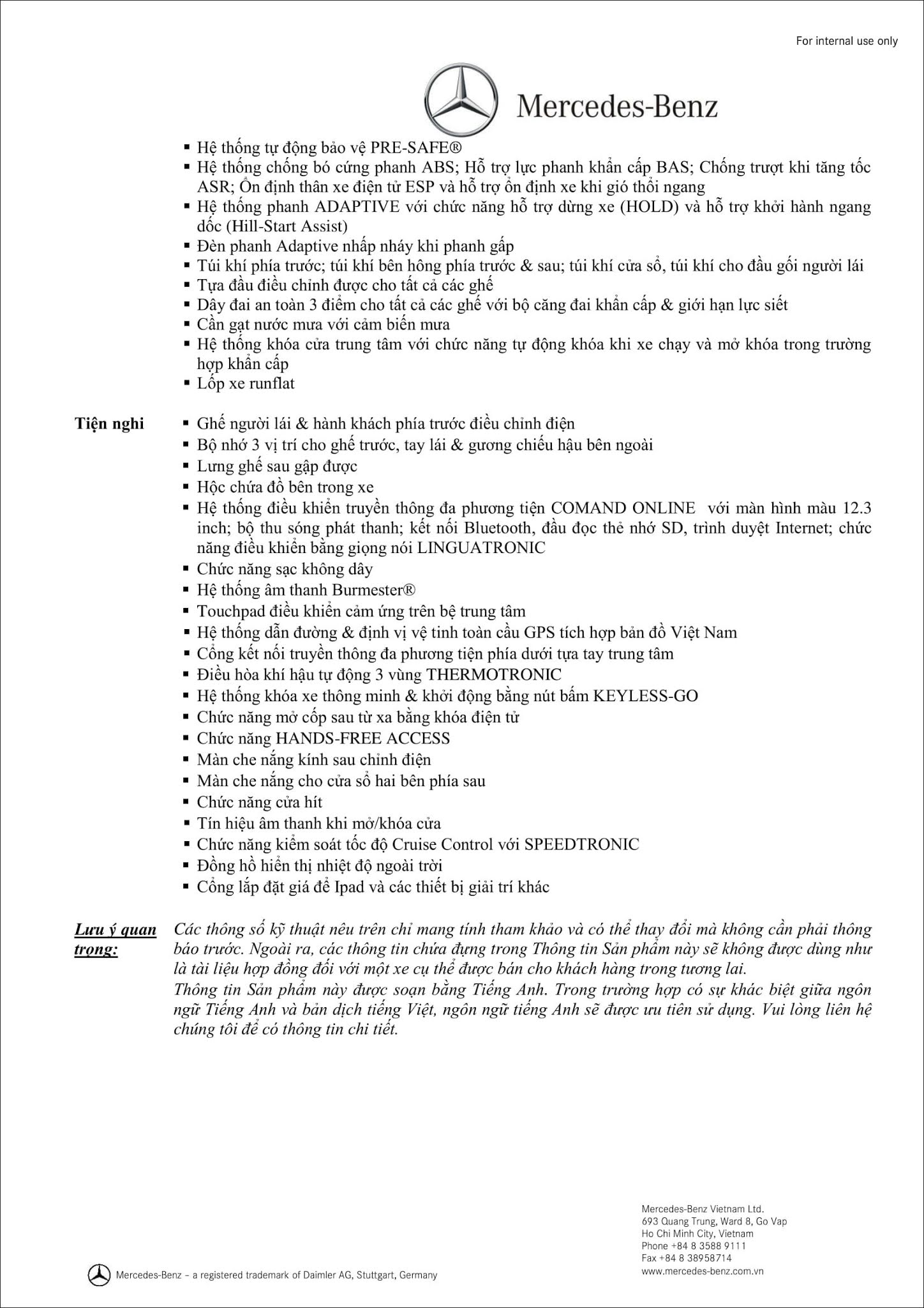 Bảng thông số kỹ thuật Mercedes E350 AMG 2019 tại MercedesVN