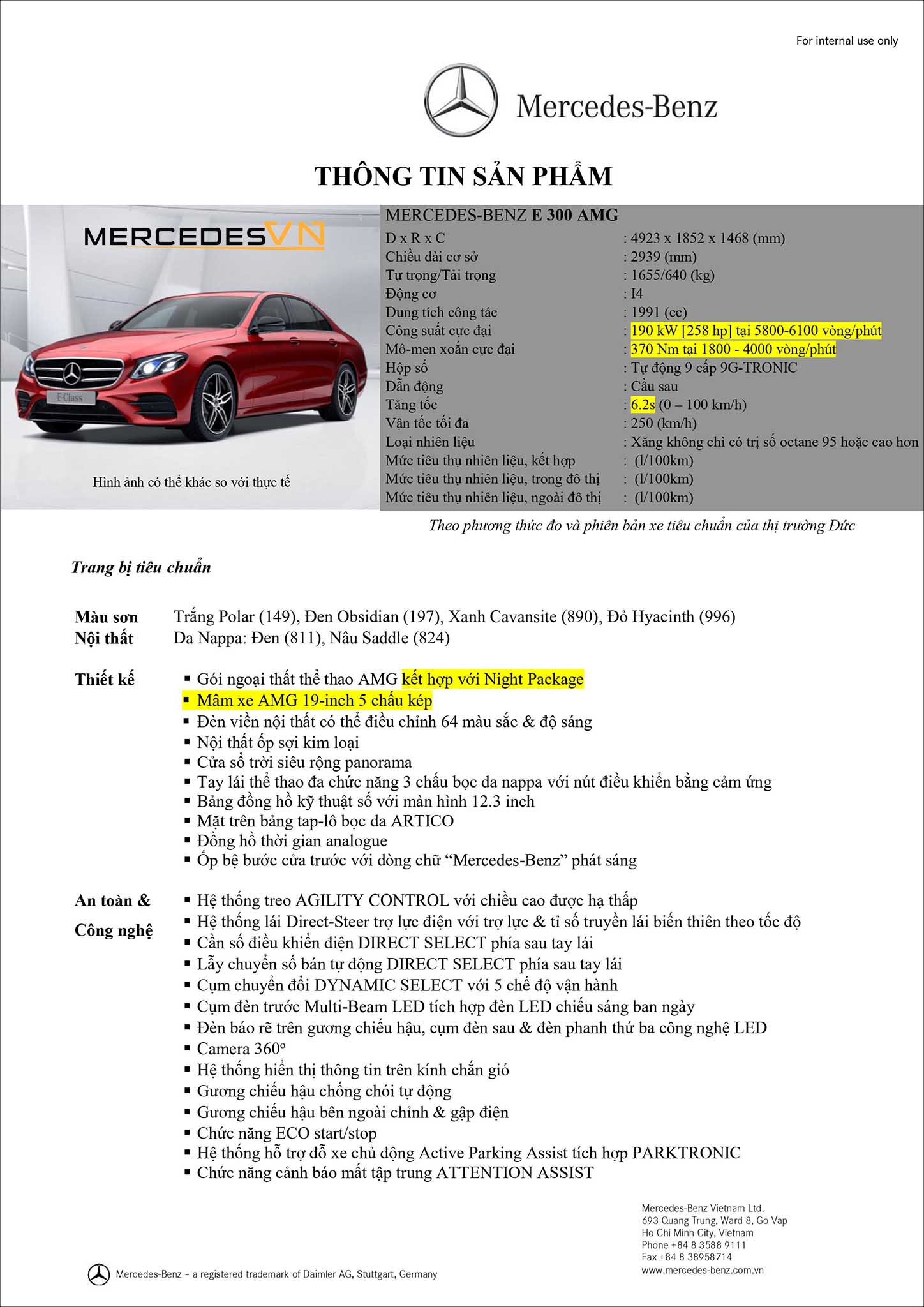 Bảng thông số kỹ thuật Mercedes E300 AMG facelift 2019 tại MercedesVN