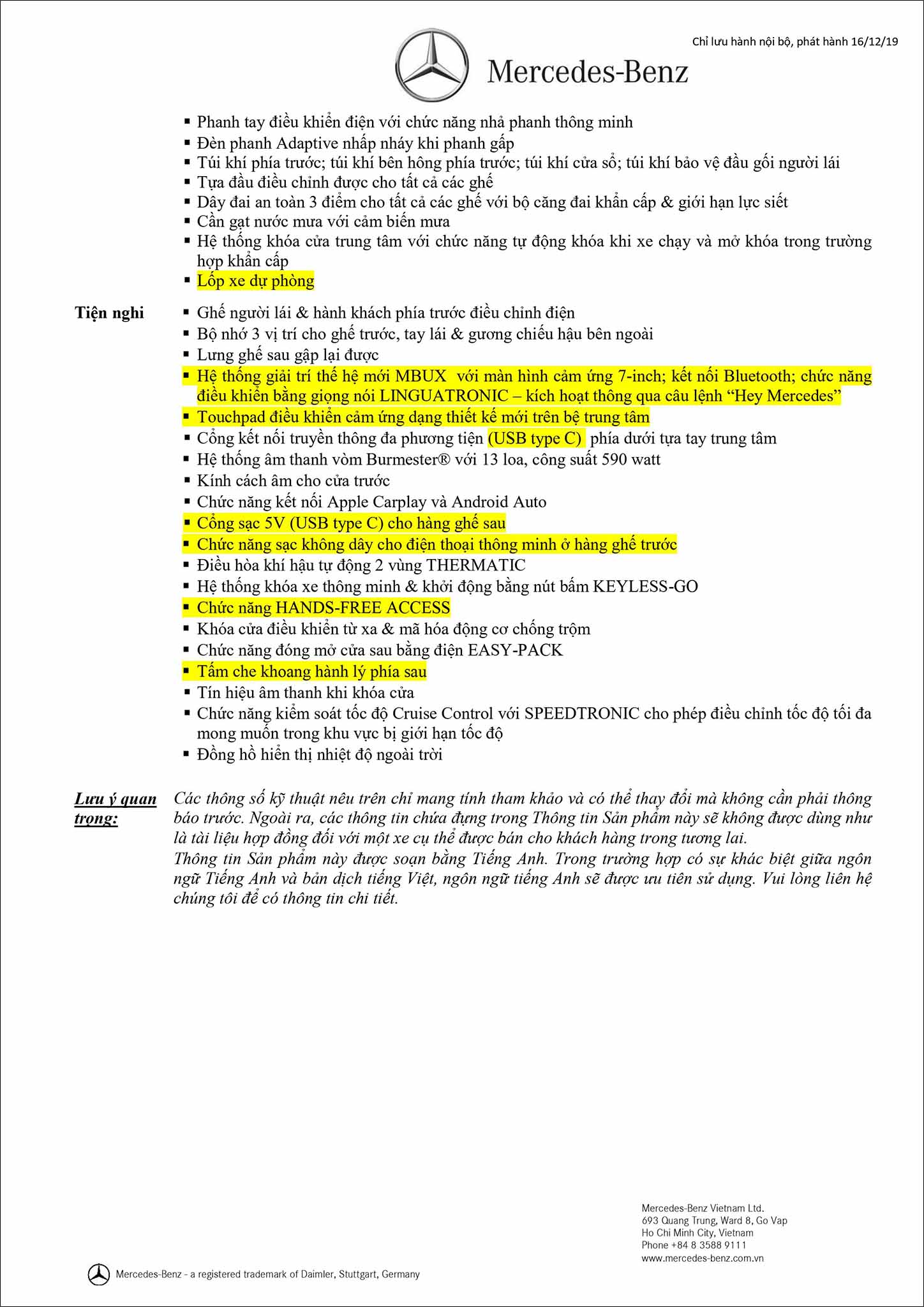 Bảng thông số kỹ thuật Mercedes GLC 300 4MATIC 2019 phiên bản nâng cấp nhập khẩu tại MercedesVN