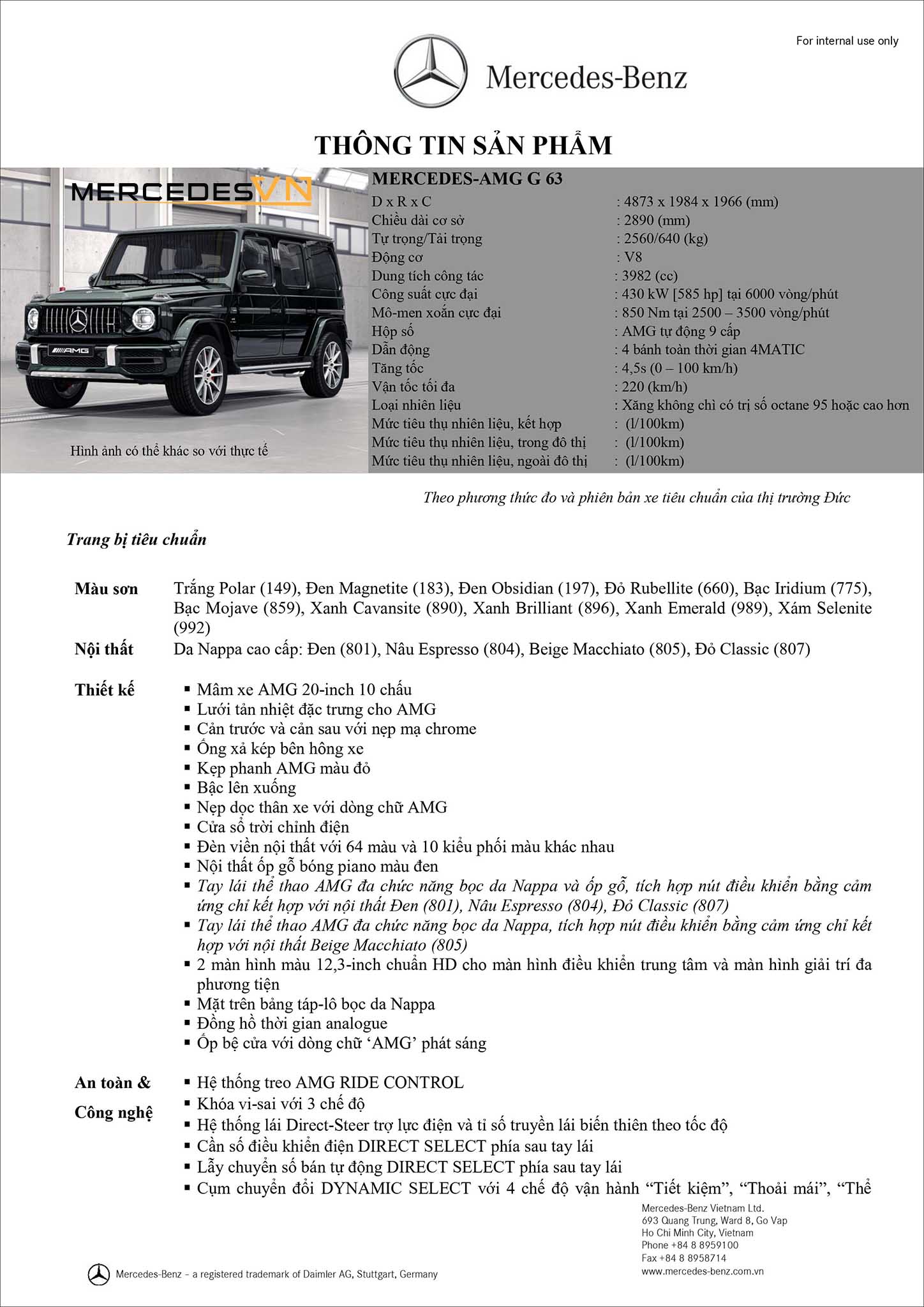 Bảng thông số kỹ thuật Mercedes AMG G63 2020 tại MercedesVN