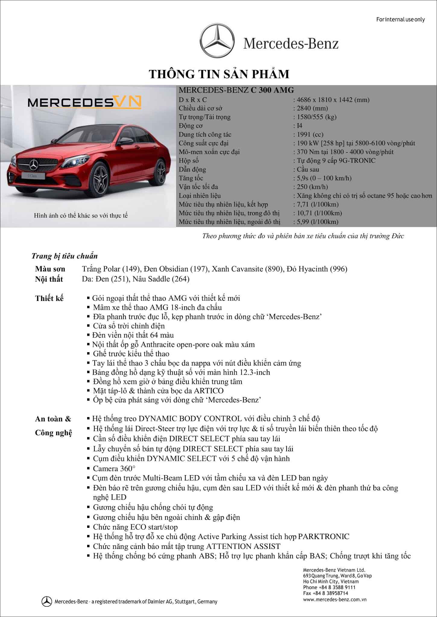 Bảng thông số kỹ thuật Mercedes C300 AMG 2020 tại MercedesVN