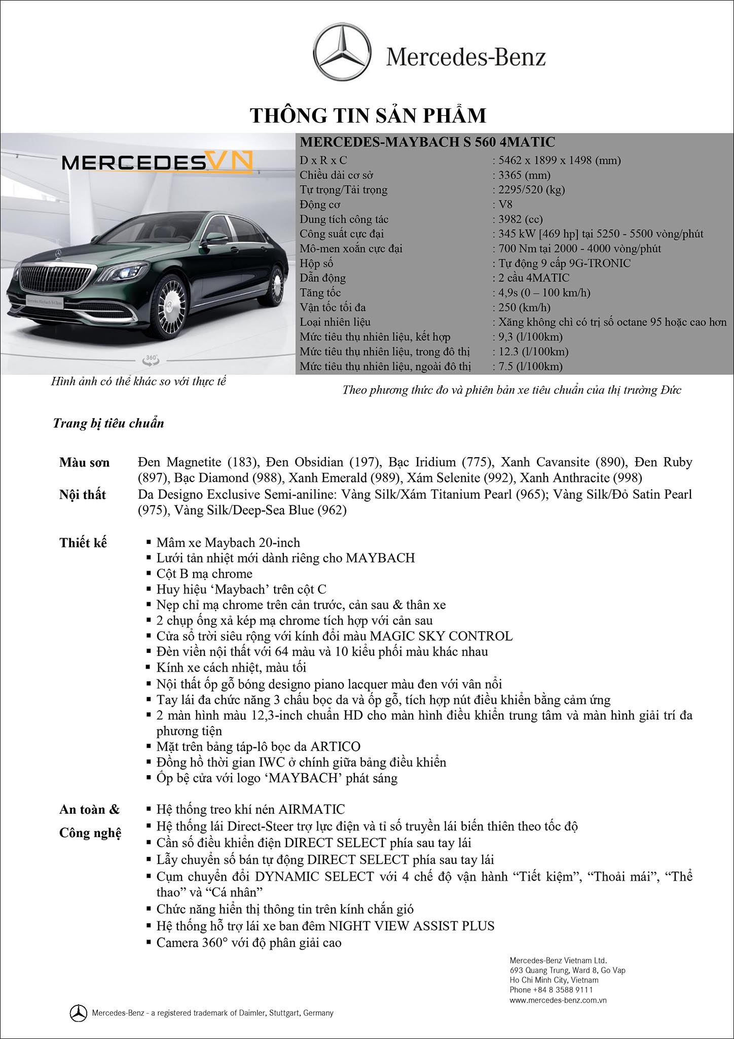 Bảng thông số kỹ thuật Mercedes Maybach S560 4MATIC 2020