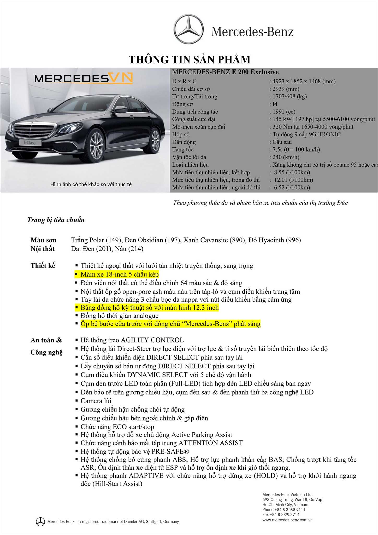 Bảng thông số kỹ thuật Mercedes E200 Exclusive 2020 mới ra mắt