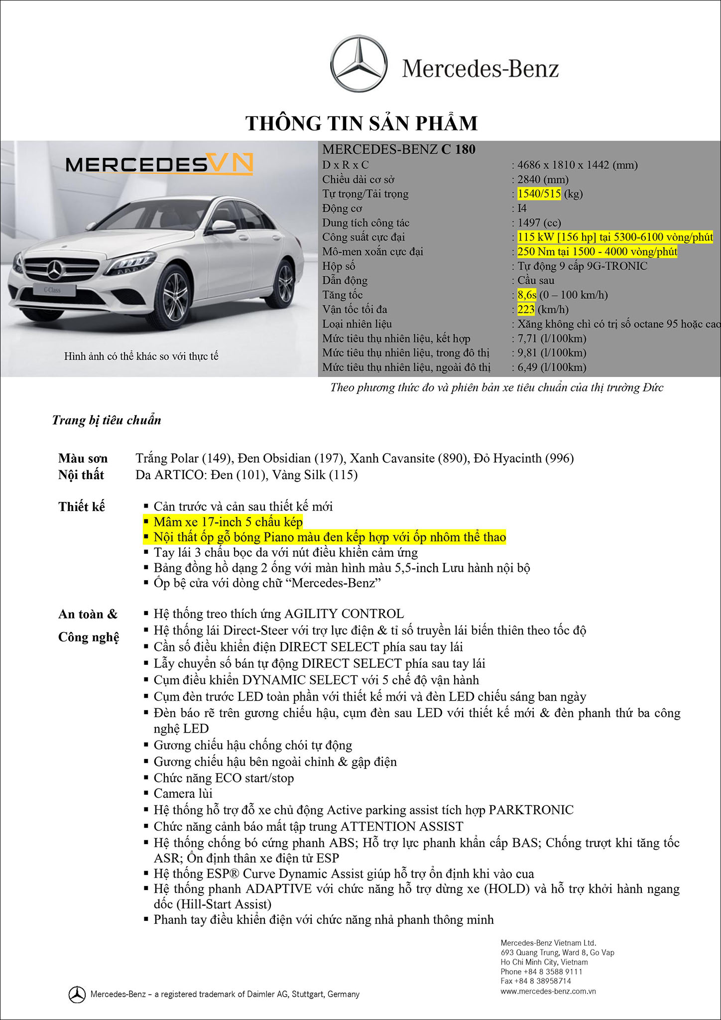 Bảng thông số kỹ thuật Mercedes C180 2020 tại MercedesVN