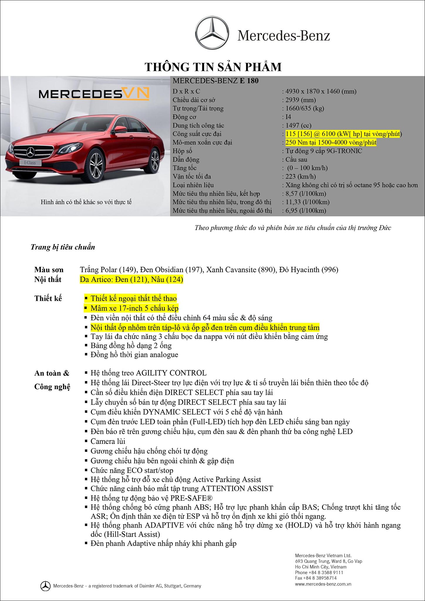 Bảng thông số kỹ thuật Mercedes E180 2020 mới ra mắt 189