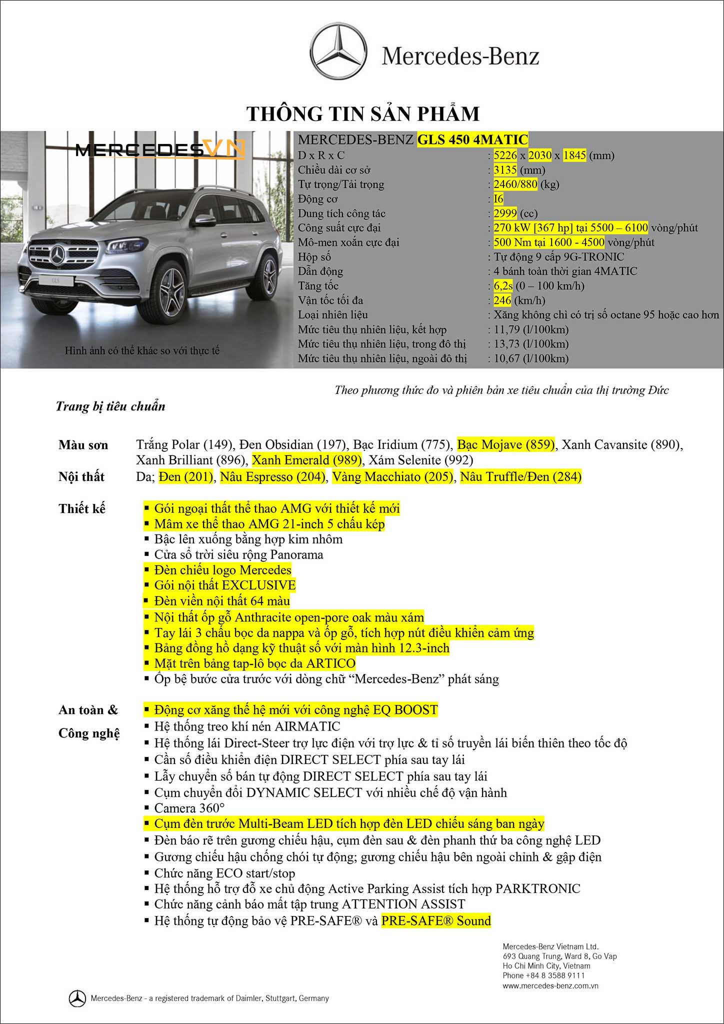 Bảng thông số kỹ thuật Mercedes GLS 450 4MATIC 2019 hoàn toàn mới tại MercedesVN