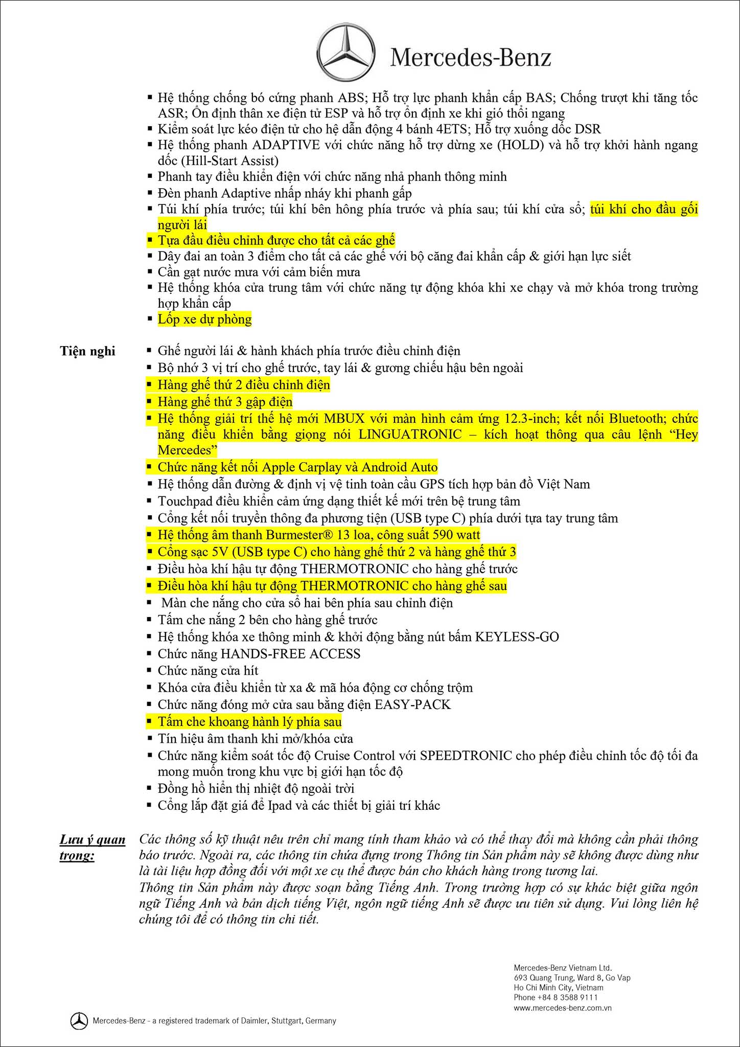 Bảng thông số kỹ thuật Mercedes GLS 450 4MATIC 2019 hoàn toàn mới tại MercedesVN