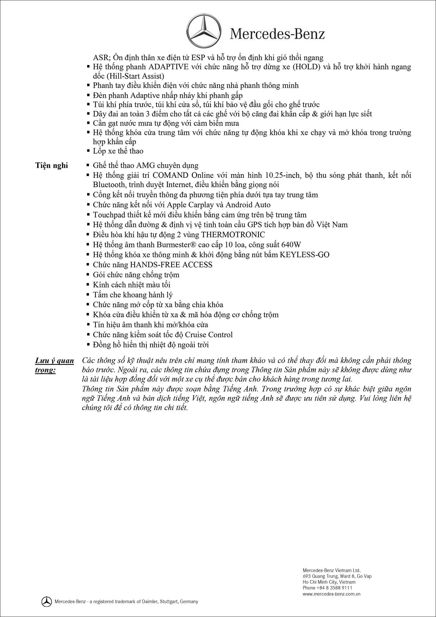 Bảng thông số kỹ thuật Mercedes AMG GT R 2020