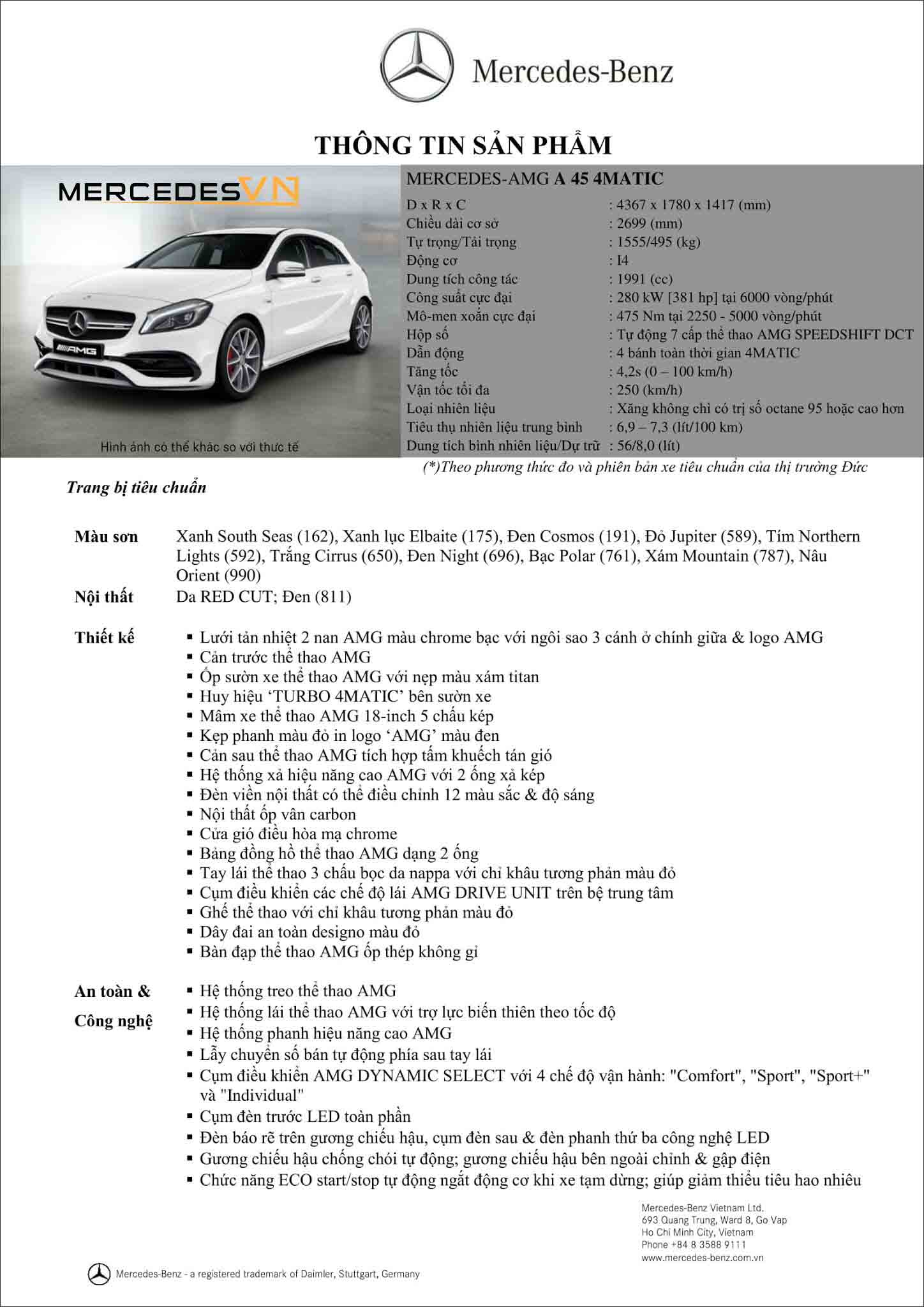 Bảng thông số kỹ thuật Mercedes AMG A45 4MATIC 2019