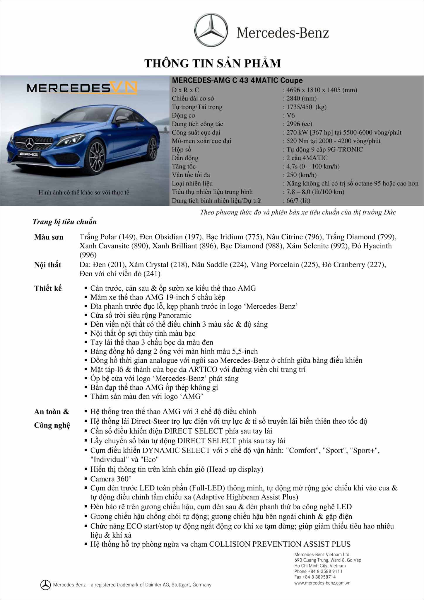 Bảng thông số kỹ thuật Mercedes AMG C43 4MATIC Coupe 2019 tại MercedesVN