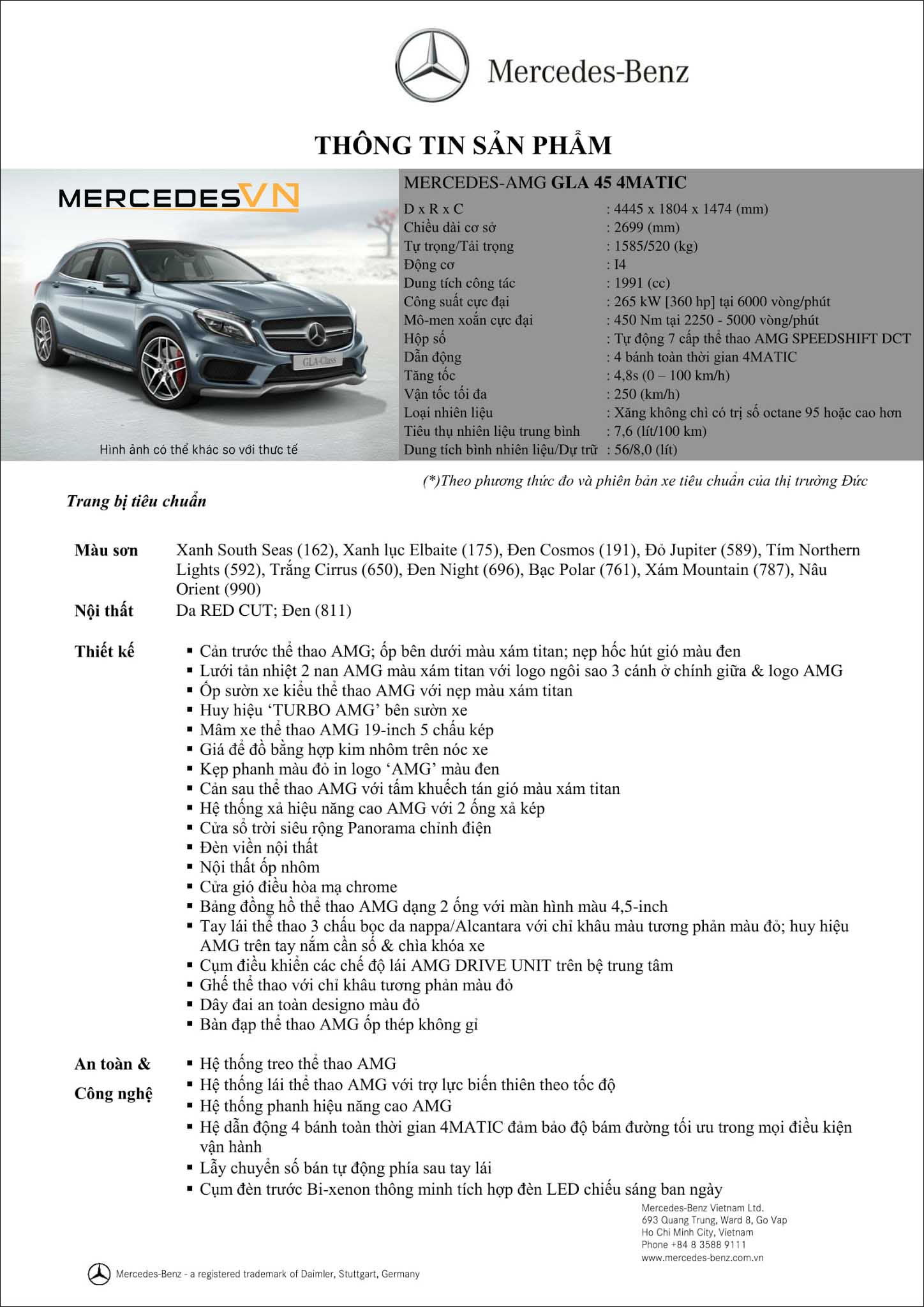 Bảng thông số kỹ thuật Mercedes AMG GLA 45 4MATIC 2019 tại MercedesVN