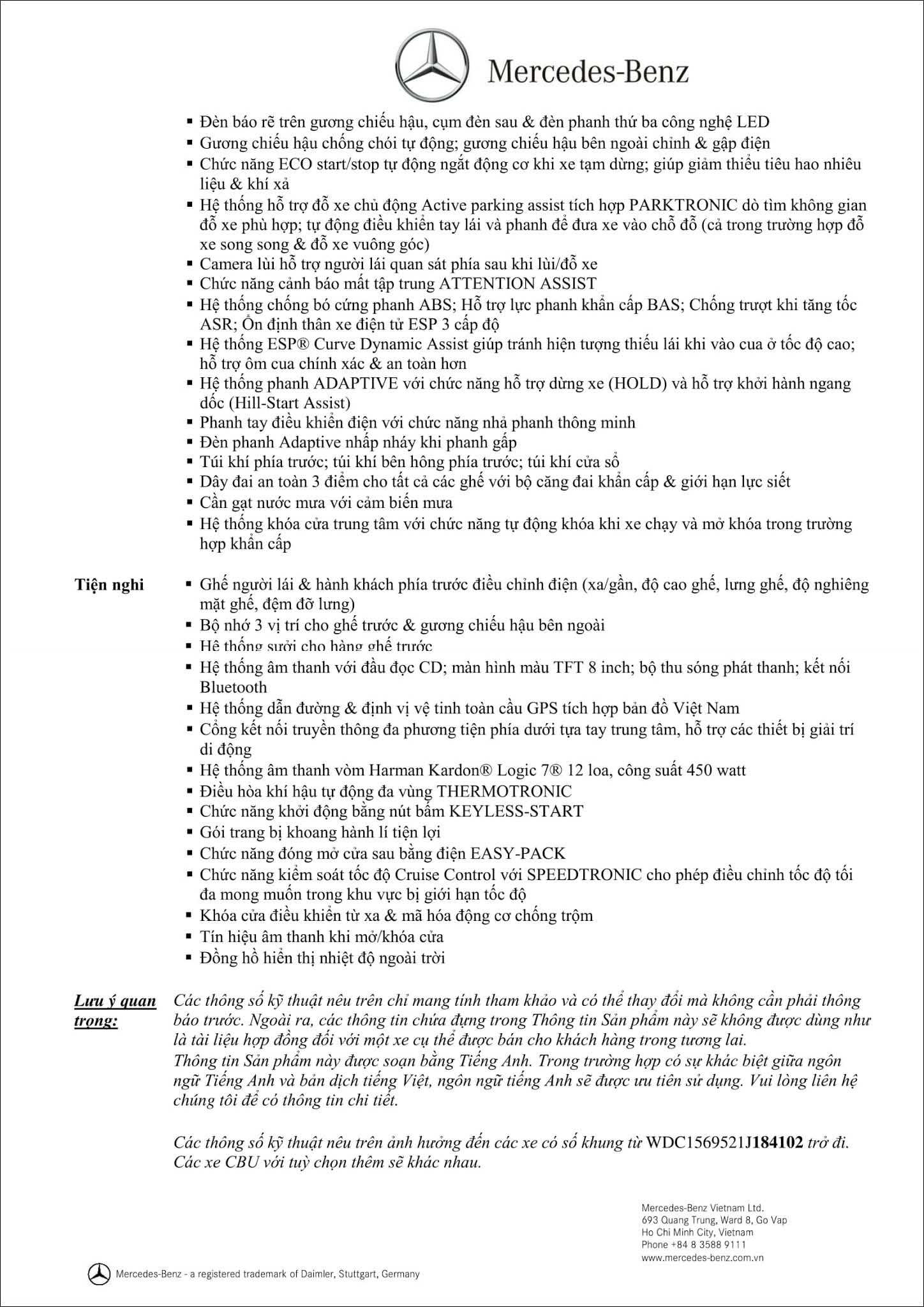 Bảng thông số kỹ thuật Mercedes AMG GLA 45 4MATIC 2019 tại MercedesVN