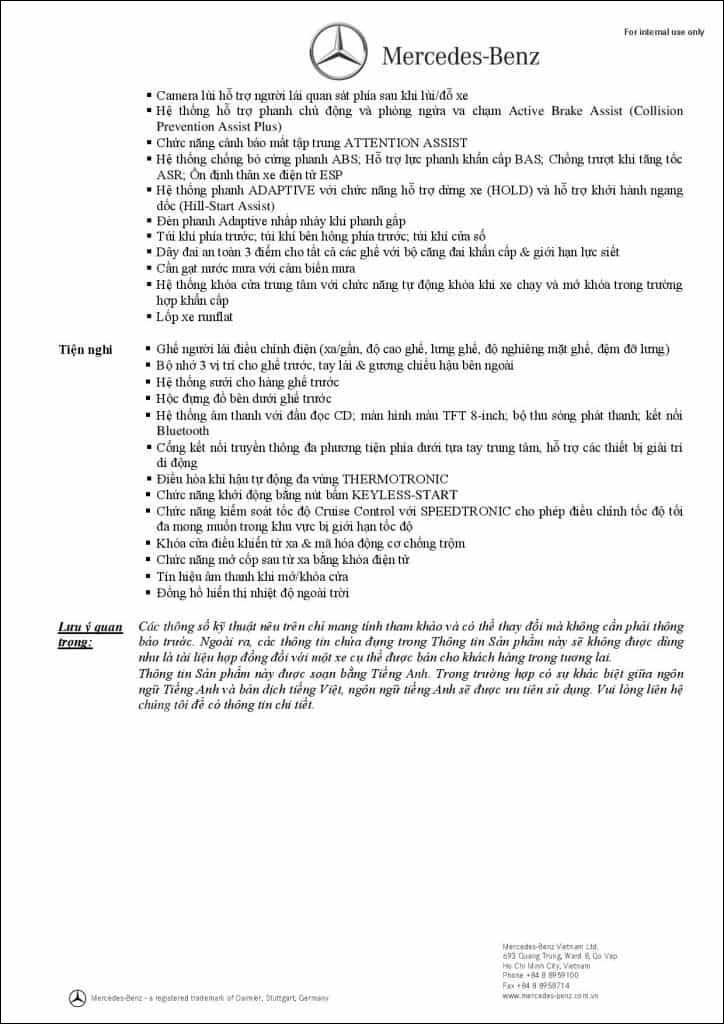 Bảng thông số kỹ thuật Mercedes CLA 250 2019 tại MercedesVN