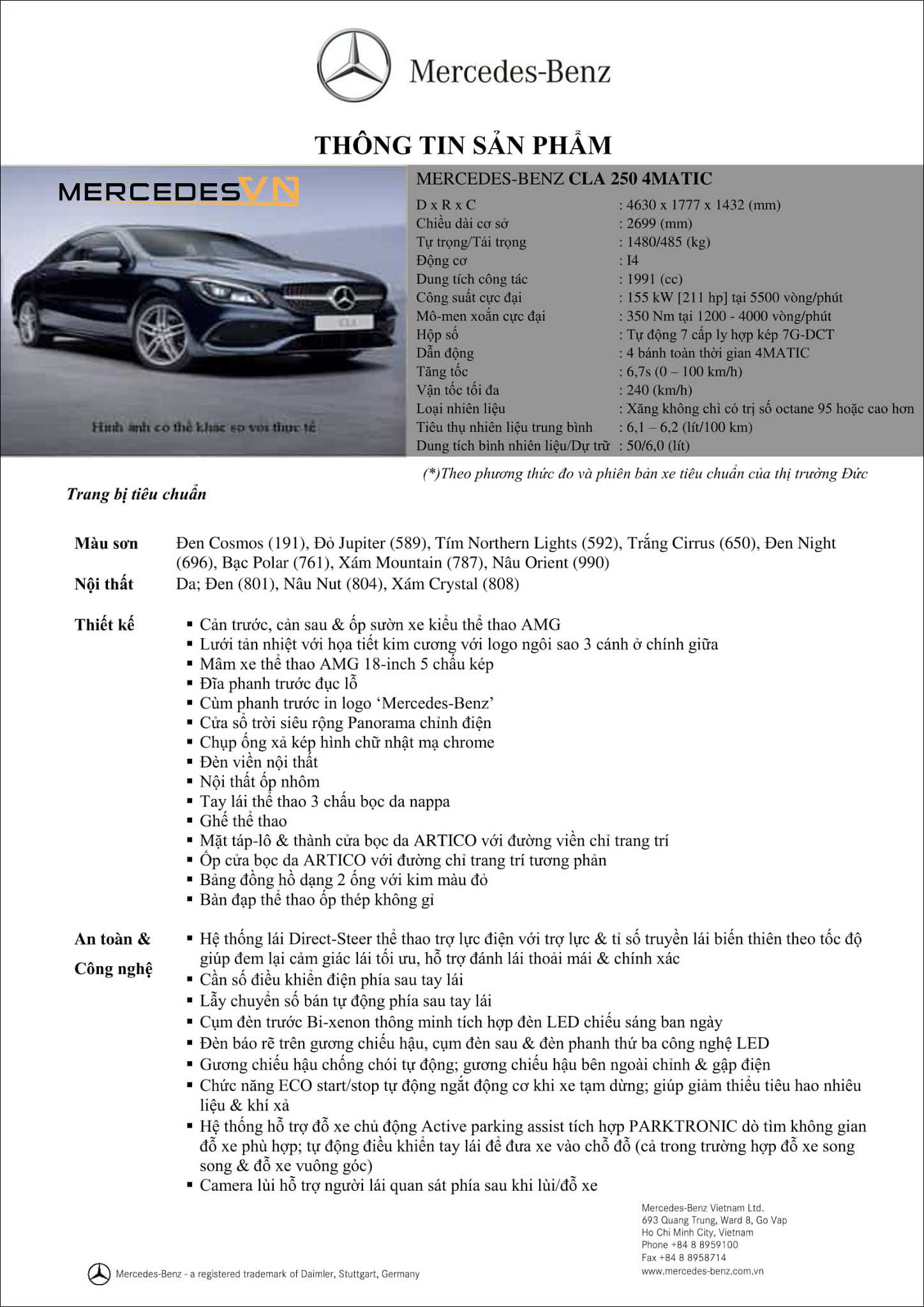 Bảng thông số kỹ thuật Mercedes CLA 250 4MATIC 2019 tại MercedesVN