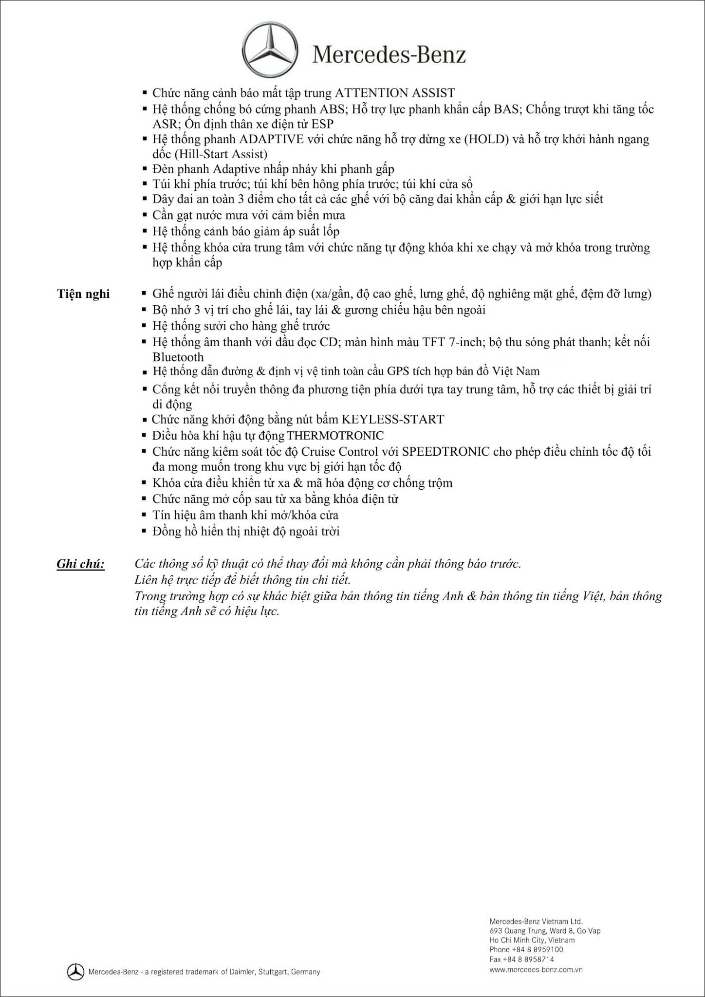 Bảng thông số kỹ thuật Mercedes CLA 250 4MATIC 2019 tại MercedesVN