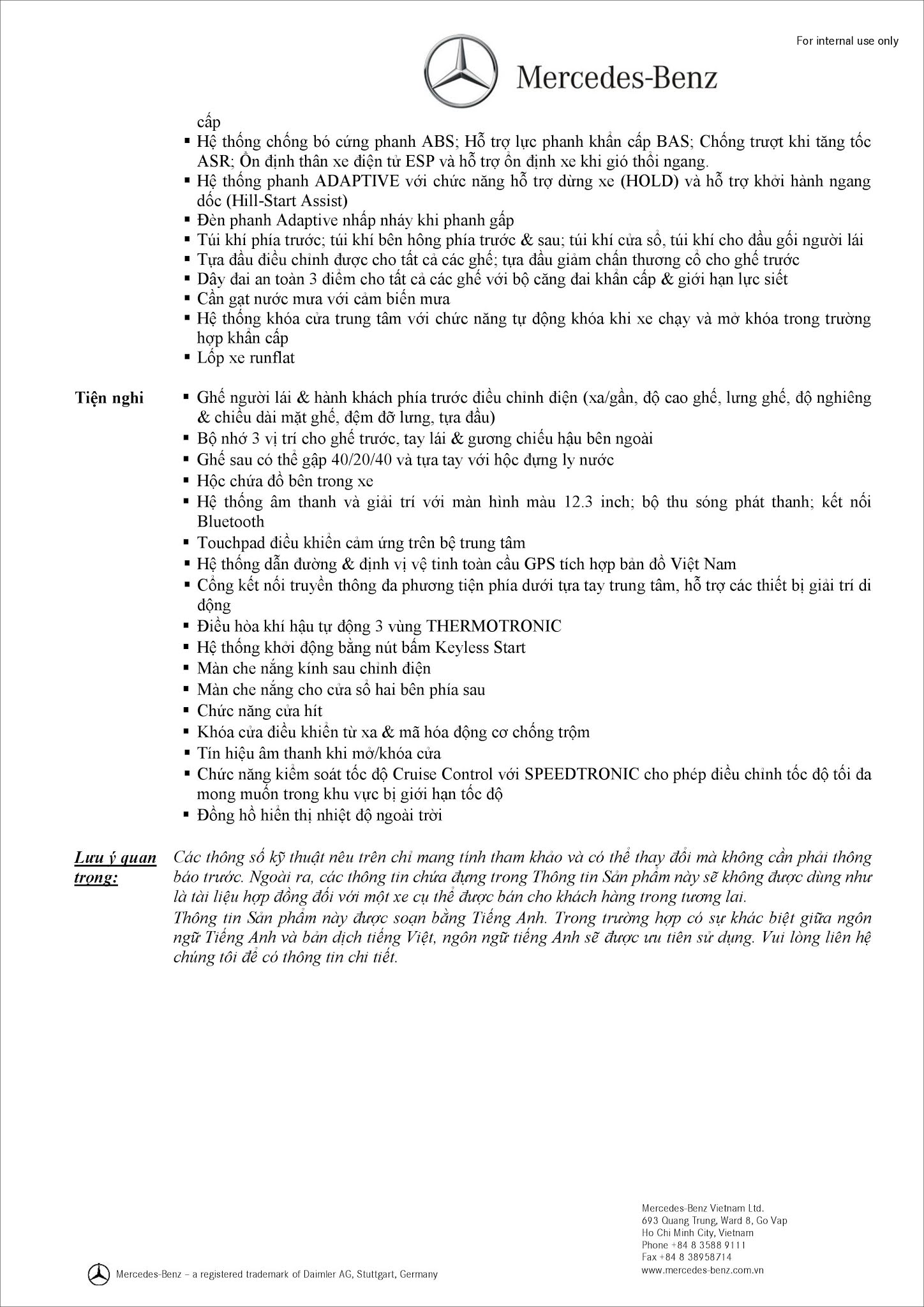 Bảng thông số kỹ thuật Mercedes E200 2019 tại MercedesVN