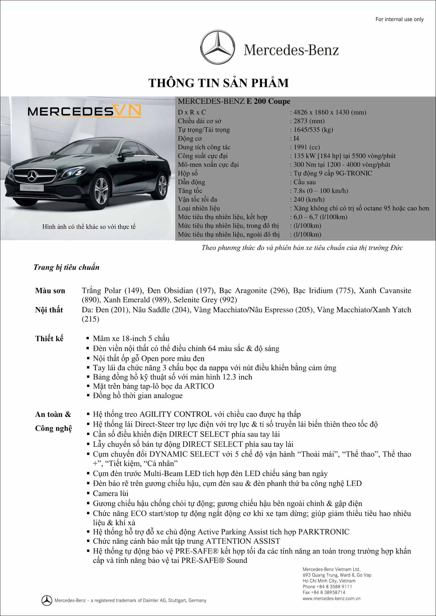 Bảng thông số kỹ thuật Mercedes E200 Coupe 2019 tại MercedesVN