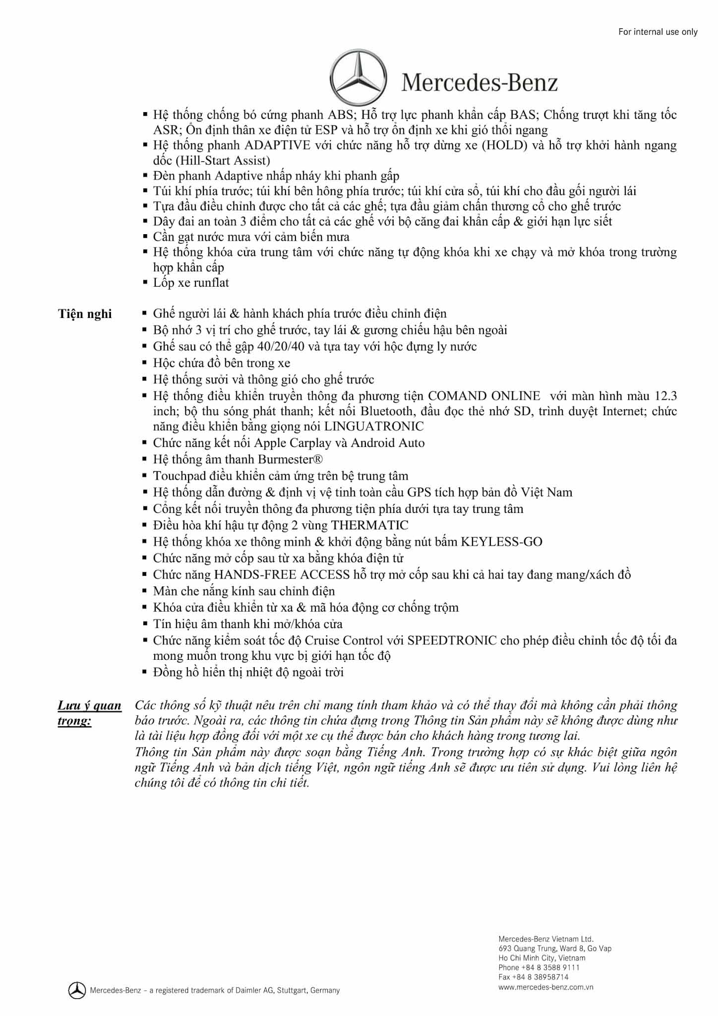 Bảng thông số kỹ thuật Mercedes E200 Coupe 2019 tại MercedesVN