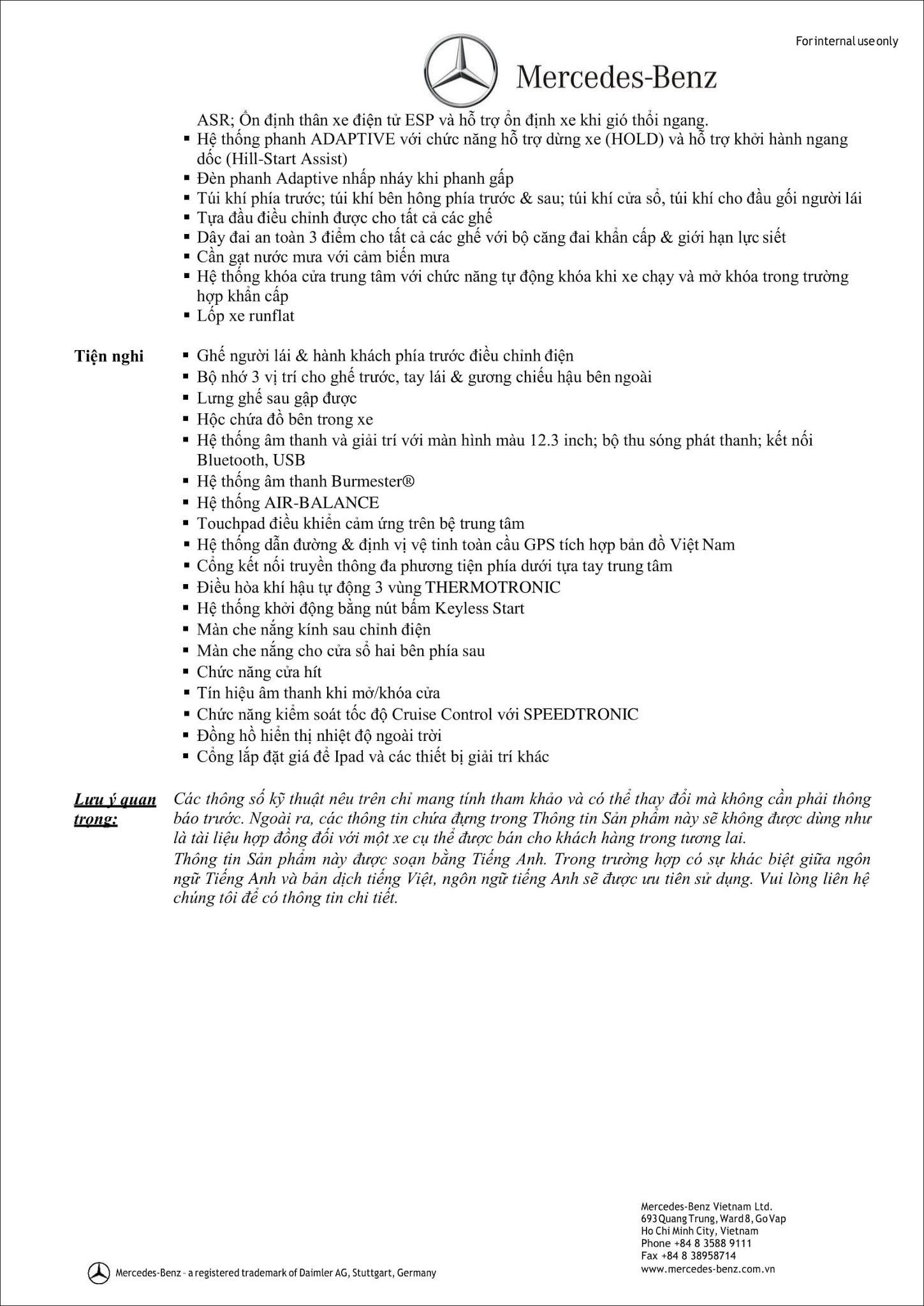 Bảng thông số kỹ thuật Mercedes E200 Sport 2019 tại MercedesVN