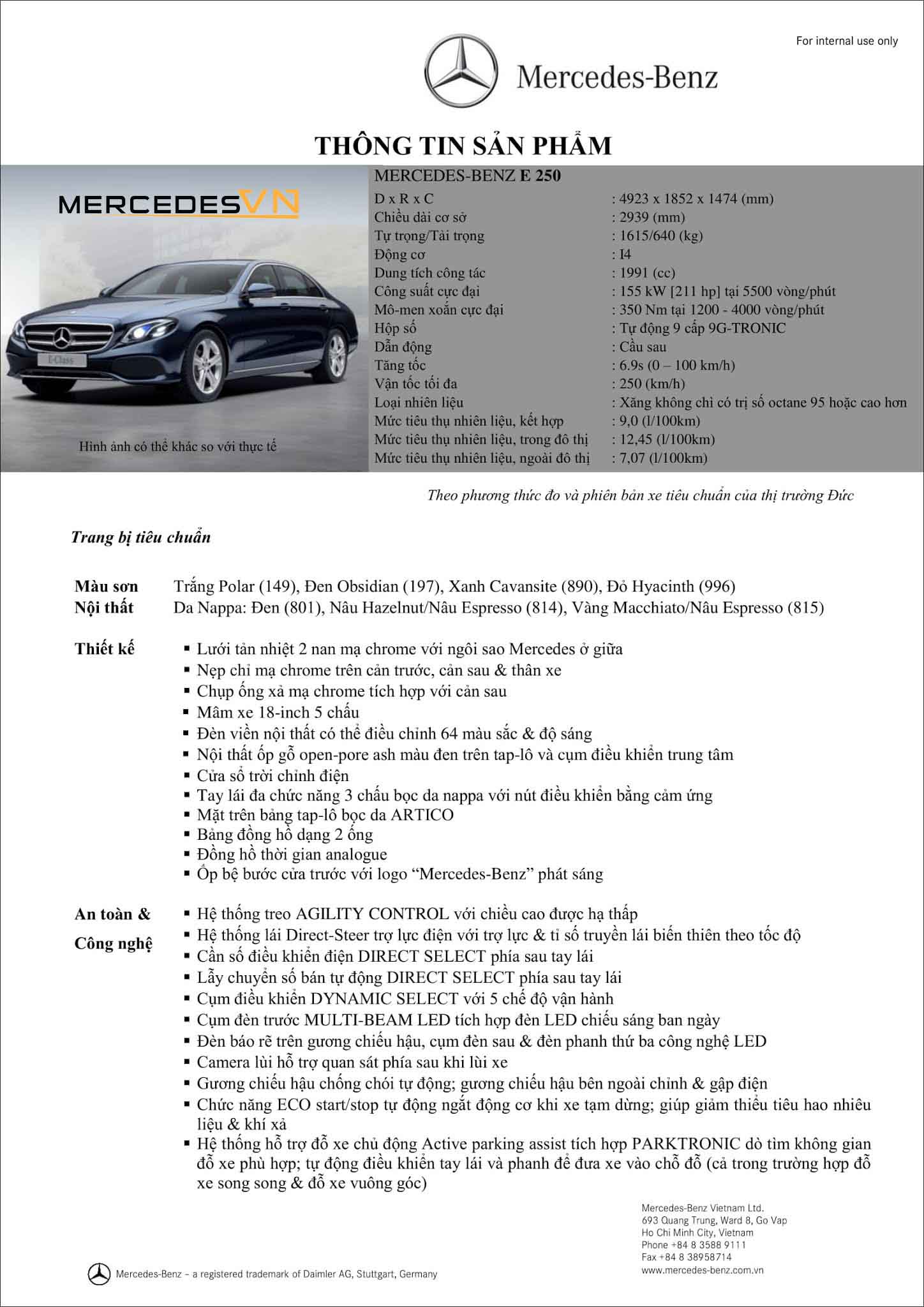 Bảng thông số kỹ thuật Mercedes E250 2019 tại MercedesVN