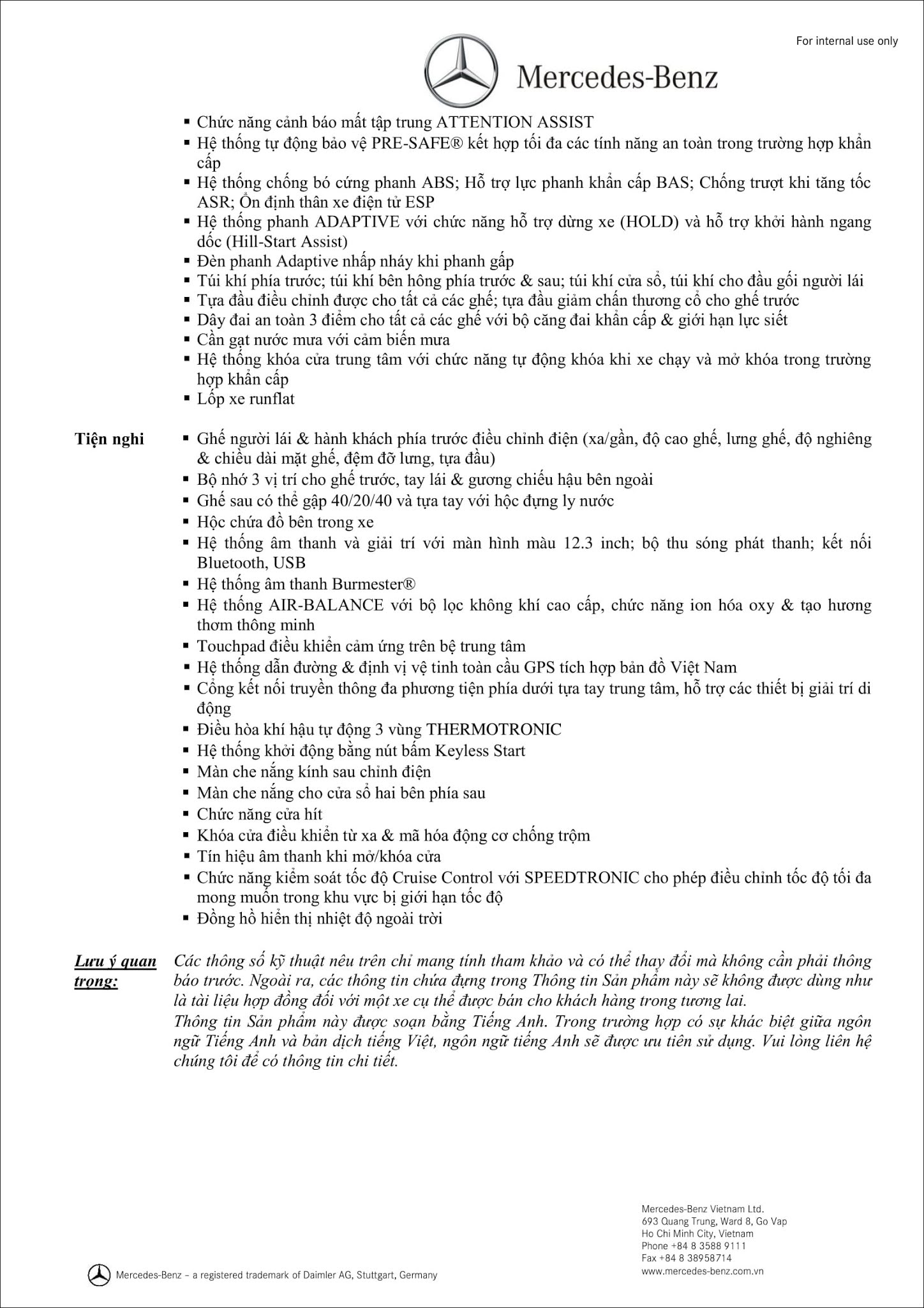 Bảng thông số kỹ thuật Mercedes E250 2019 tại MercedesVN