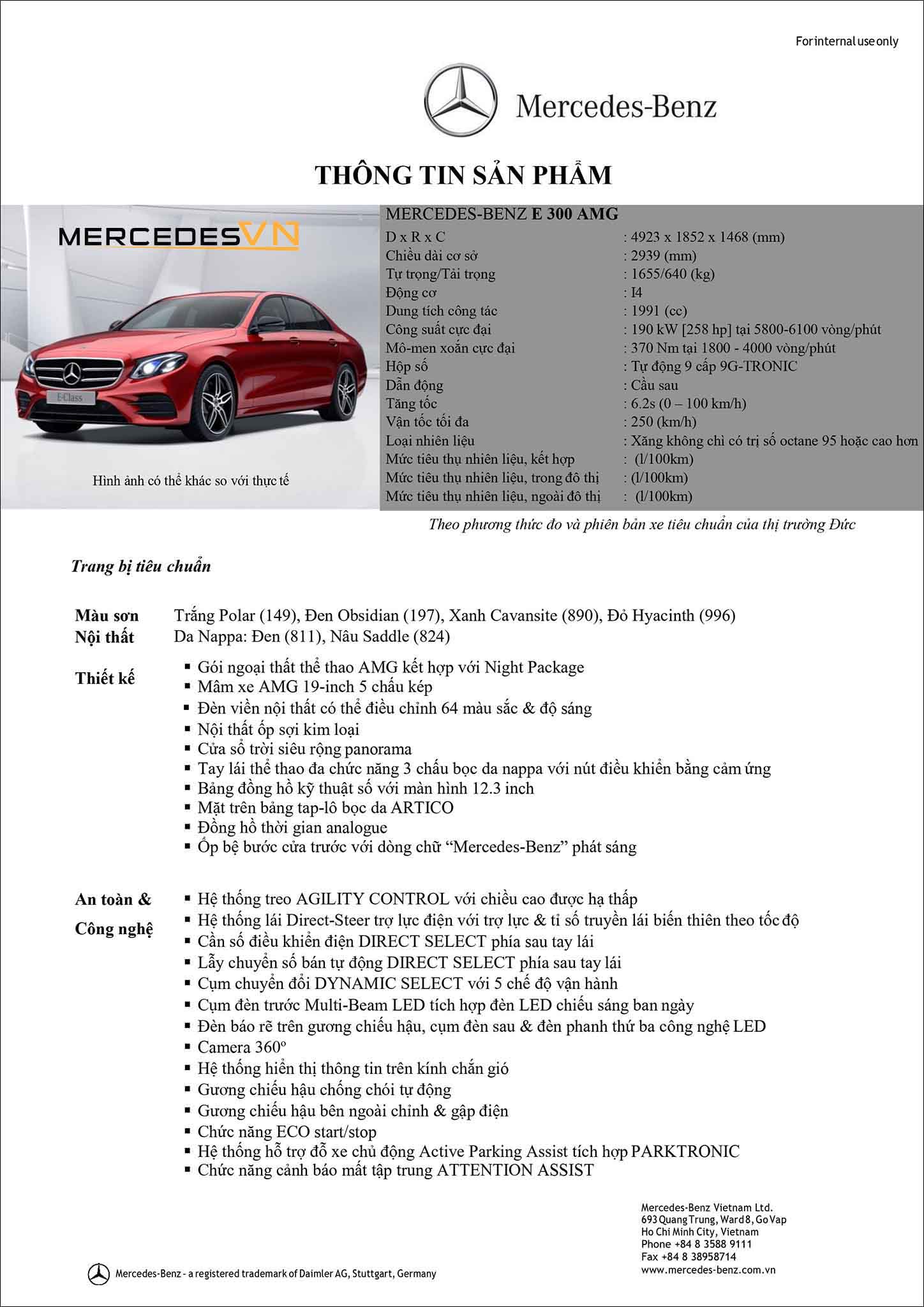 Bảng thông số kỹ thuật Mercedes E300 AMG 2020 tại MercedesVN