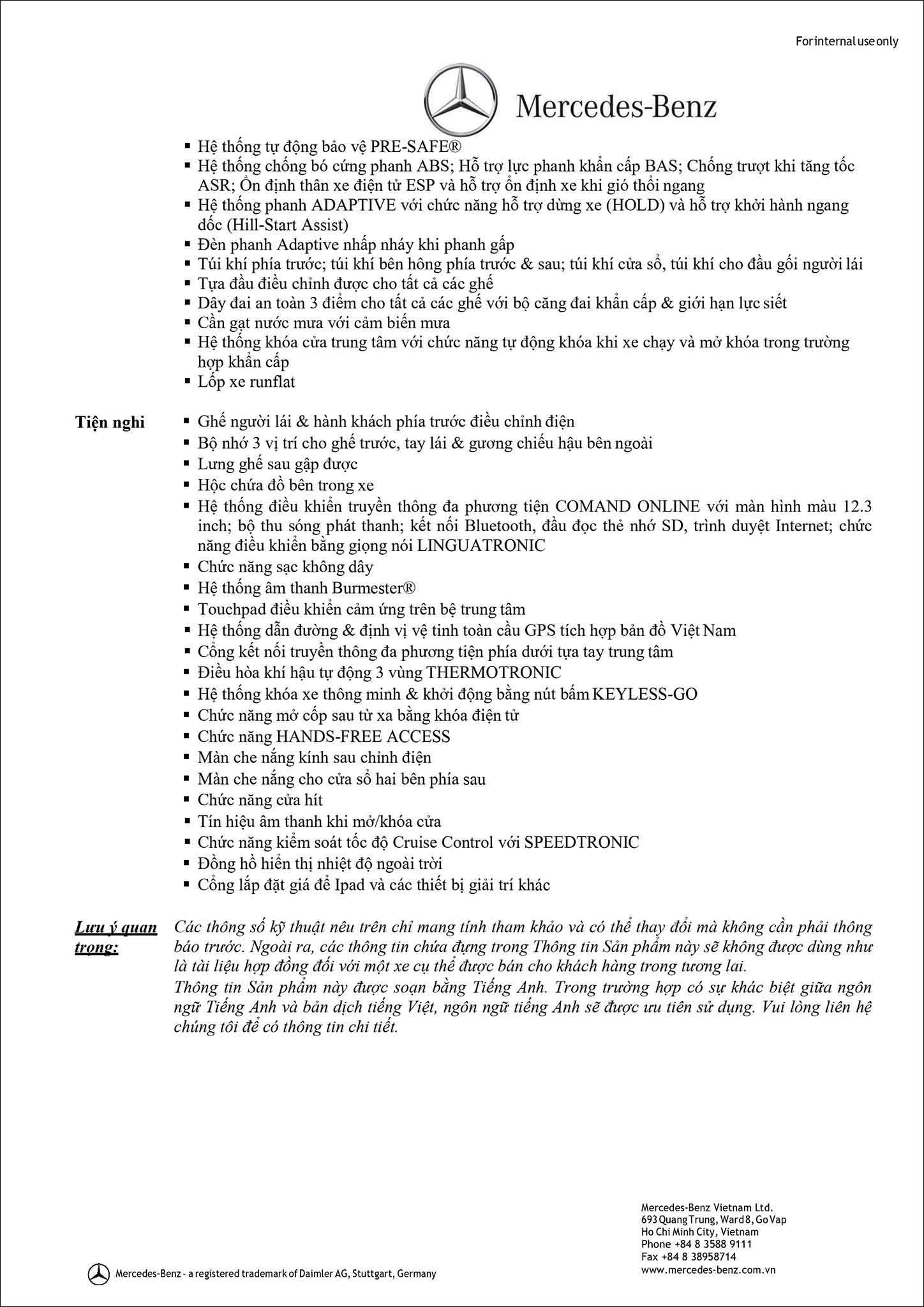 Bảng thông số kỹ thuật Mercedes E300 AMG 2020 tại MercedesVN