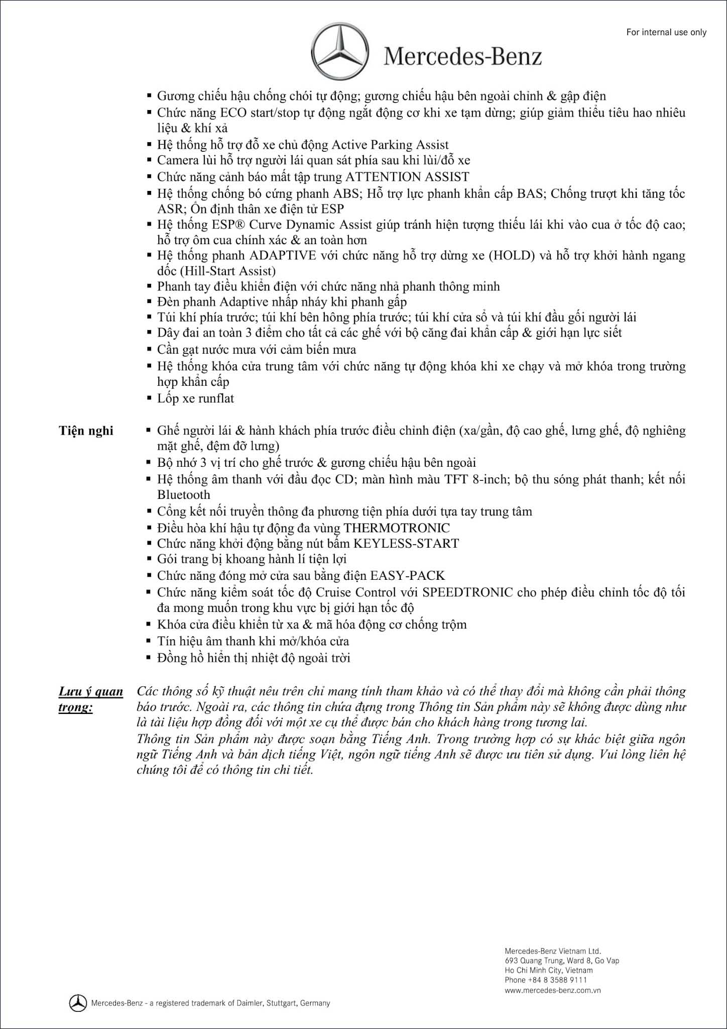 Bảng thông số kỹ thuật Mercedes GLA 250 4MATIC 2019 tại MercedesVN