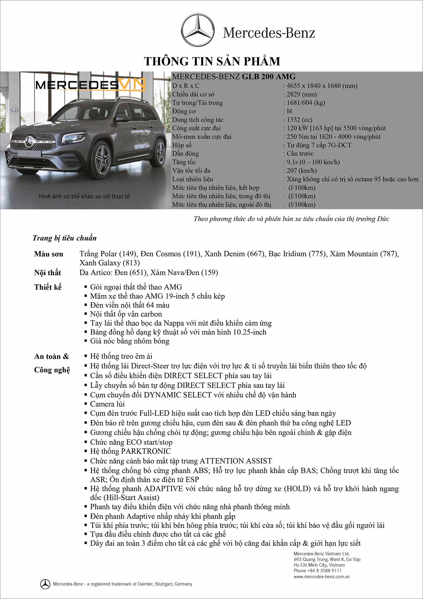 Bảng thông số kỹ thuật Mercedes GLB 200 AMG 2020 mới ra mắt