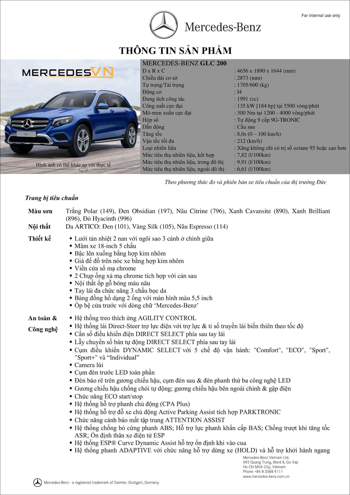 Bảng thông số kỹ thuật Mercedes GLC 200 2019 tại MercedesVN