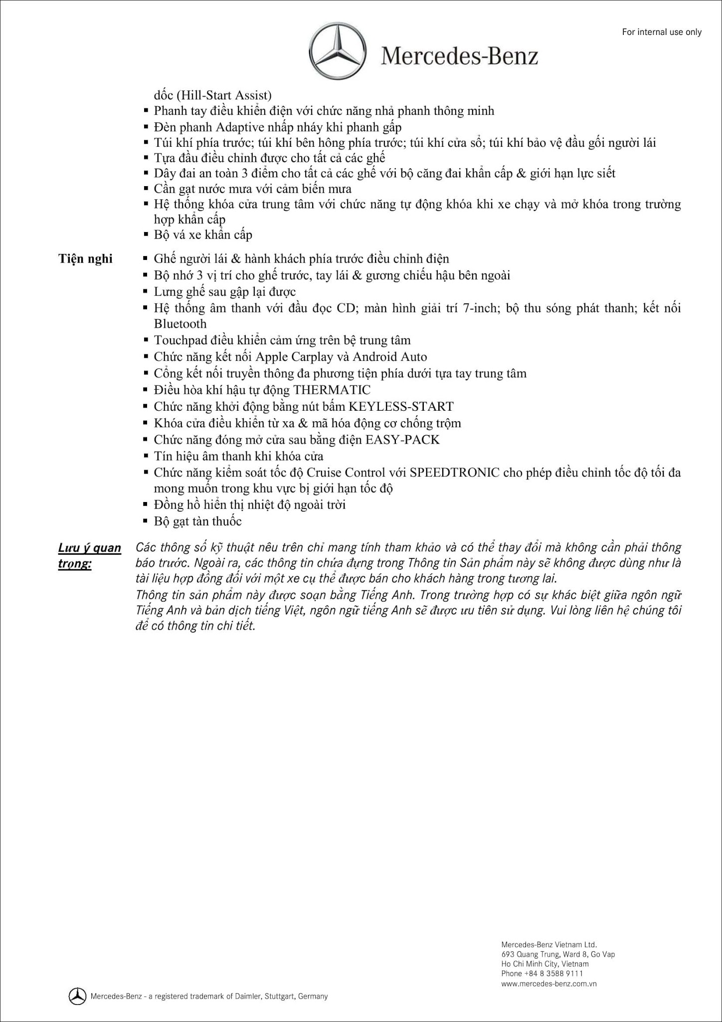 Bảng thông số kỹ thuật Mercedes GLC 200 2019 tại MercedesVN