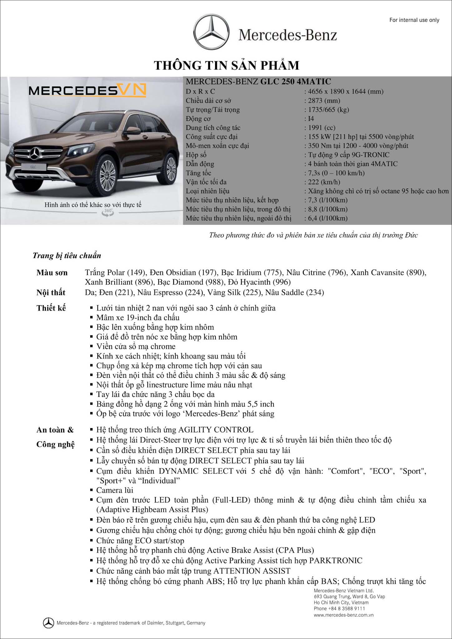 Bảng thông số kỹ thuật Mercedes GLC 250 4MATIC 2019 tại MercedesVN